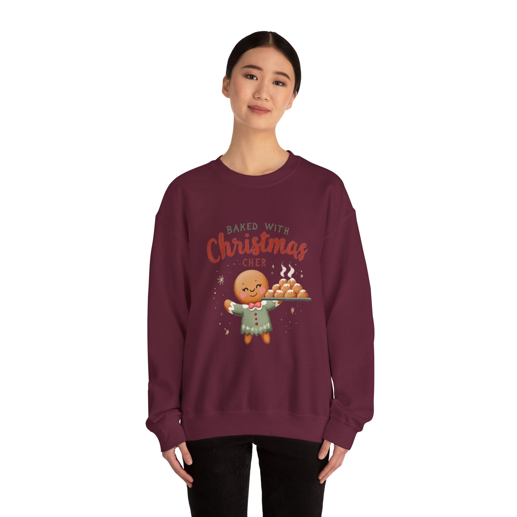Crewneck Sweatshirt — "Baked With Christmas Cheer" Gingerbread Holiday Sweatshirt