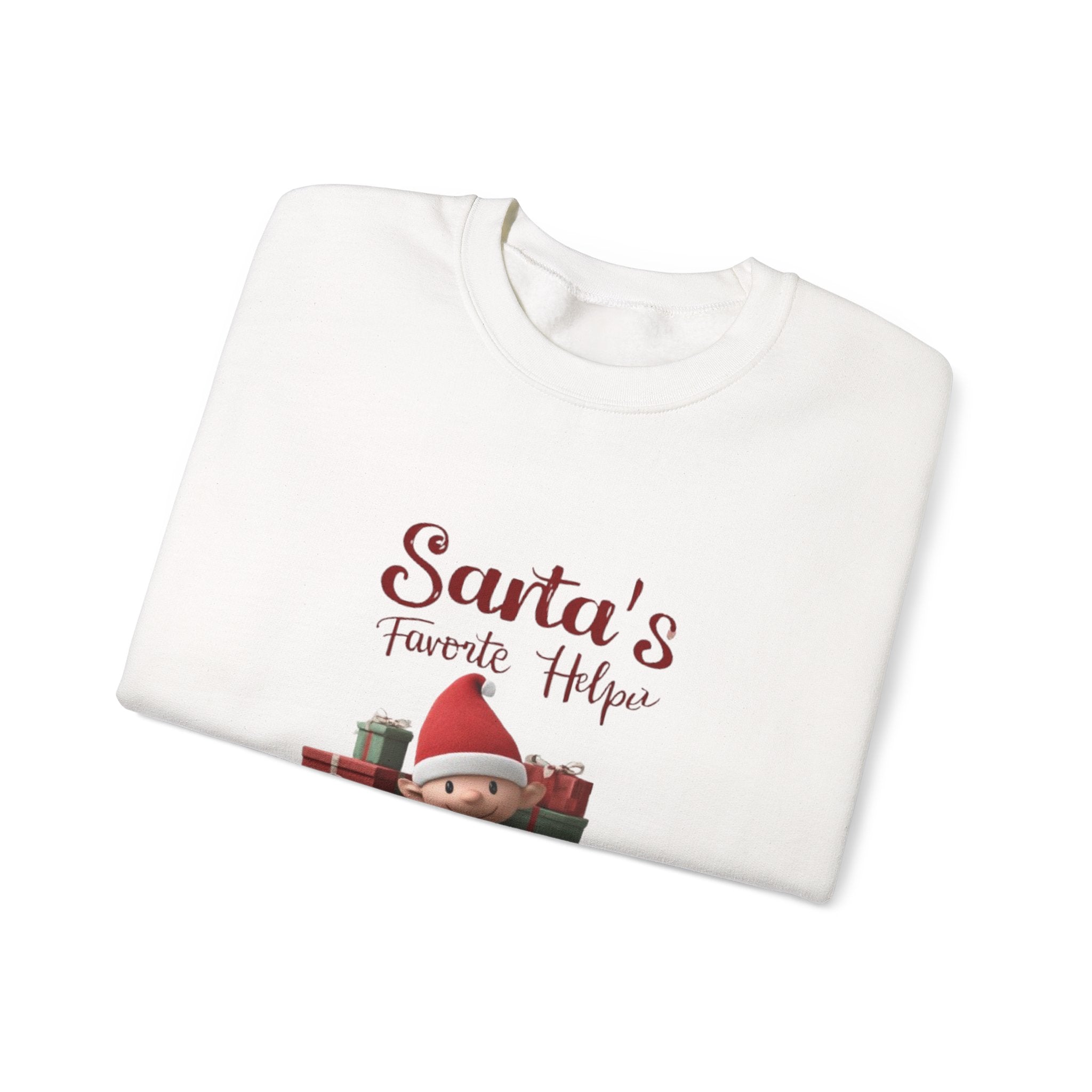 Crewneck Sweatshirt — "Santa's Favorite Helper" Elf Graphic Christmas Pullover