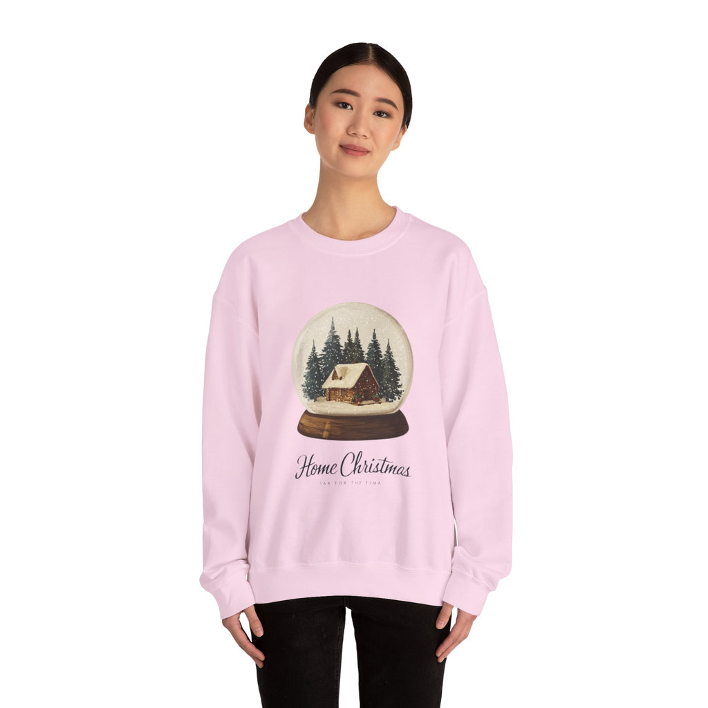 Christmas Snow Globe Sweatshirt — "Home Christmas" Cozy Cabin Crewneck