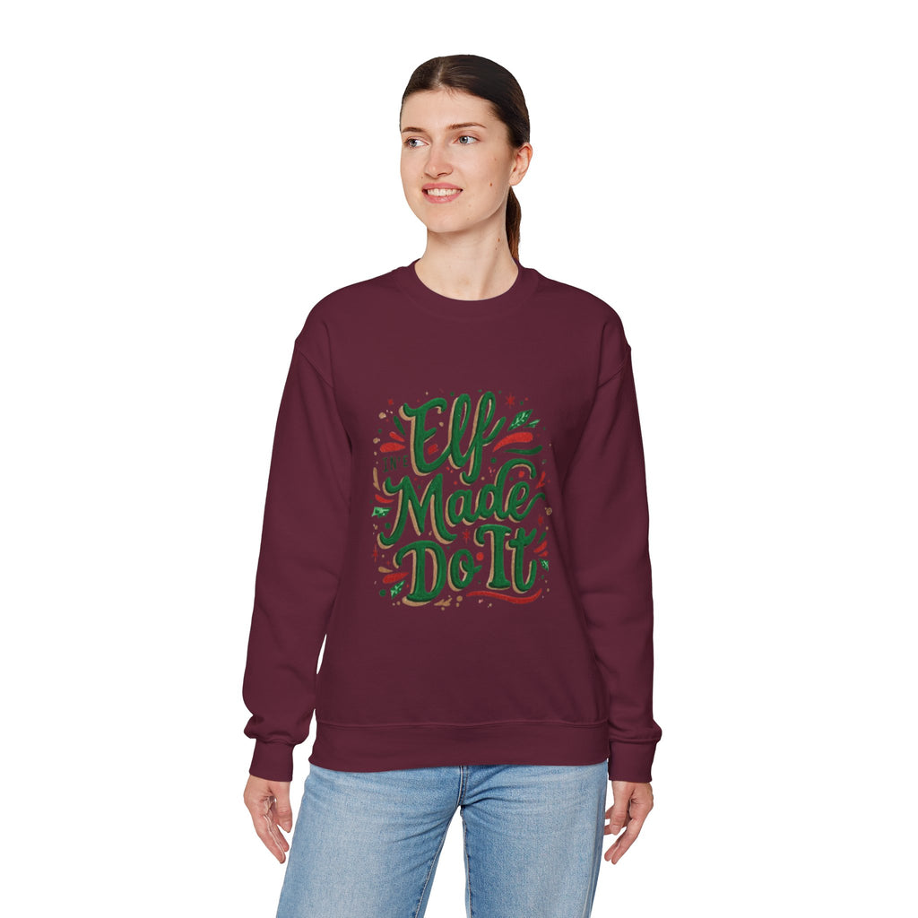 Crewneck Sweatshirt — "Elf Made Do It" Festive Christmas Sweatshirt