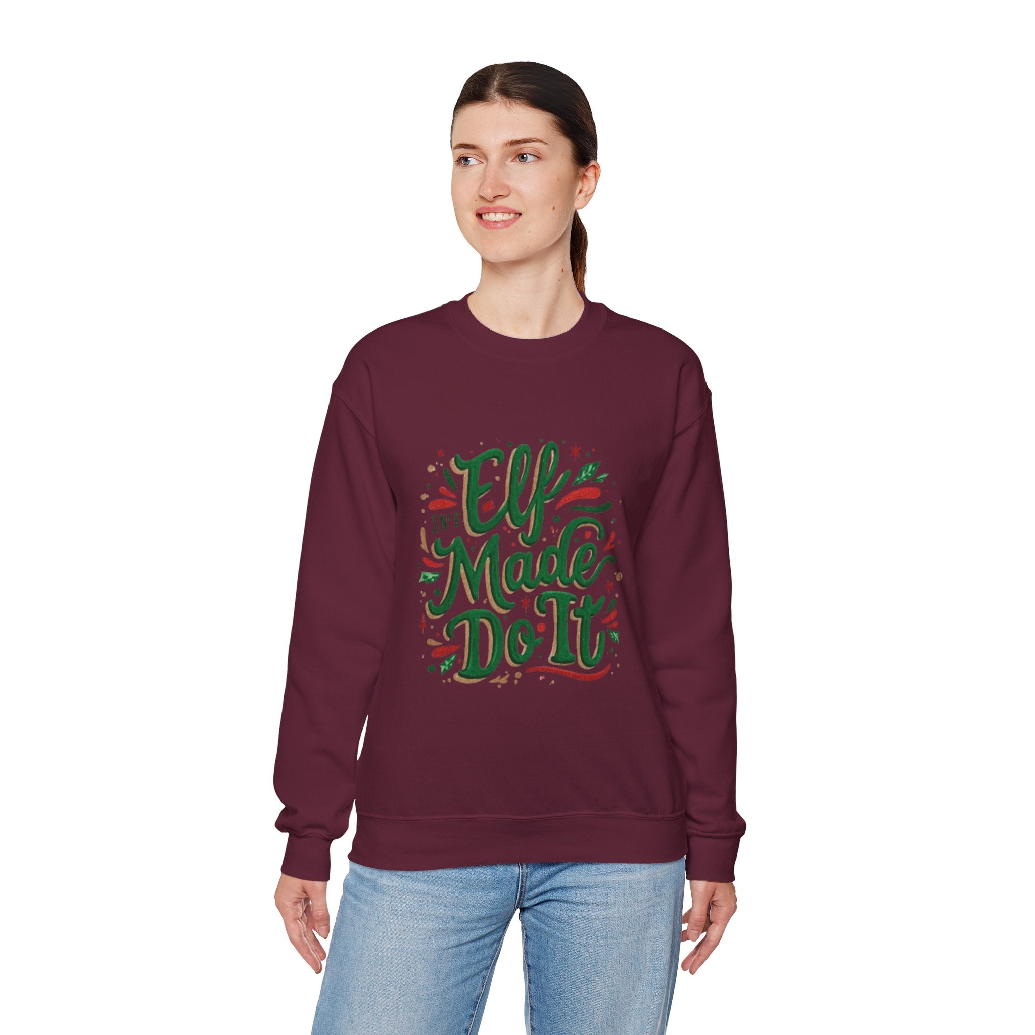 Crewneck Sweatshirt — "Elf Made Do It" Festive Christmas Sweatshirt