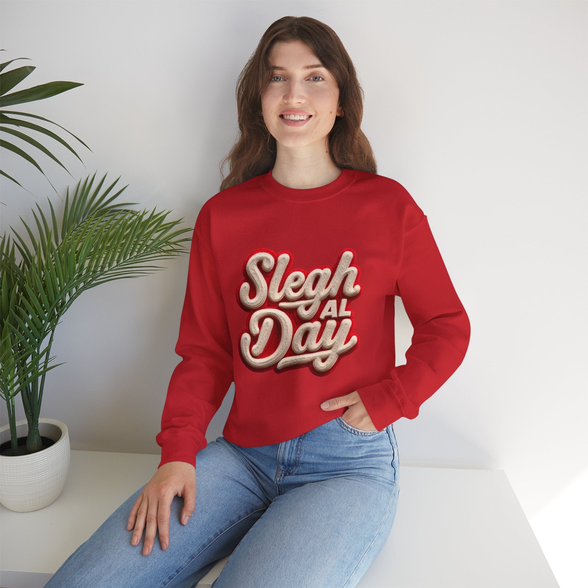 Crewneck Sweatshirt – "Sleigh All Day" Retro Christmas Holiday Pullover