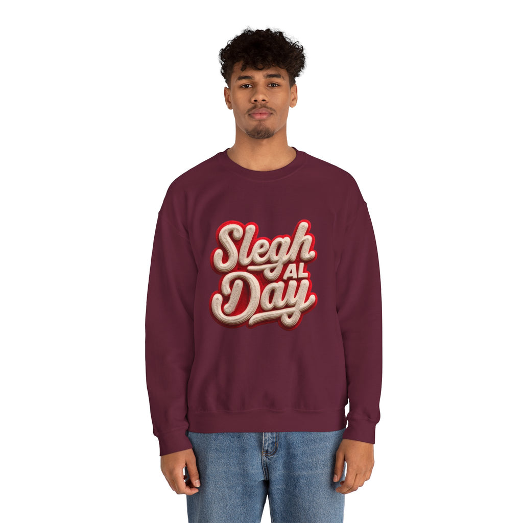 Crewneck Sweatshirt – "Sleigh All Day" Retro Christmas Holiday Pullover