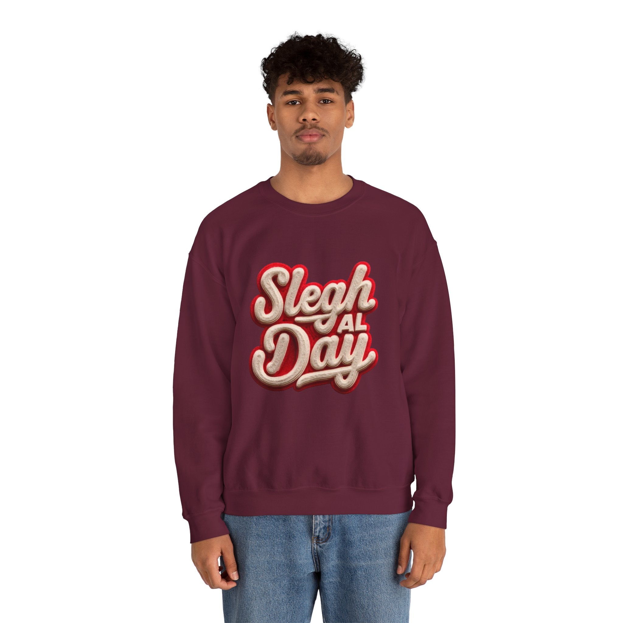 Crewneck Sweatshirt – "Sleigh All Day" Retro Christmas Holiday Pullover