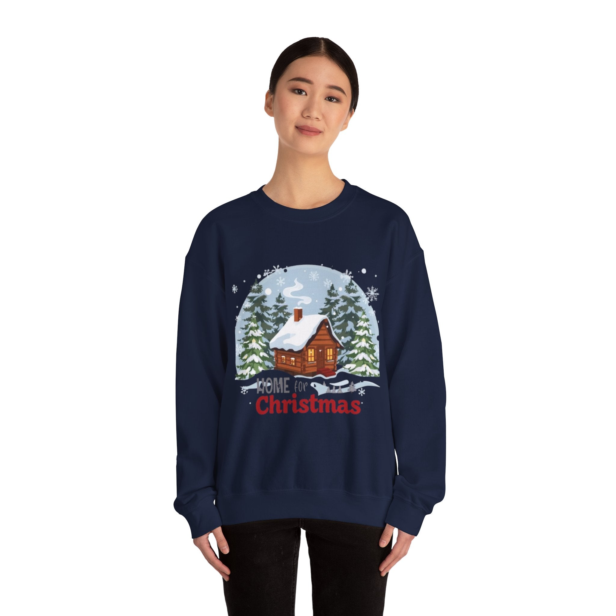 Christmas Cabin Sweatshirt – "Home for Christmas" Cozy Holiday Crewneck