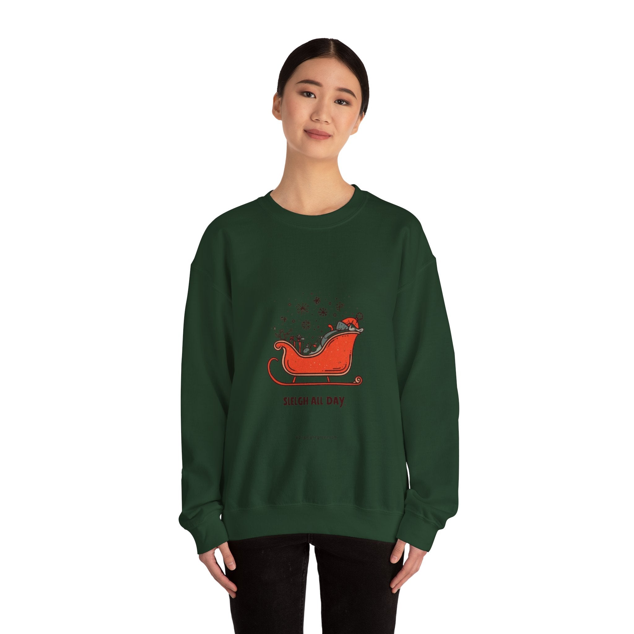 Sweatshirt - 'Sleigh All Day' Red Santa Sleigh Christmas Crewneck