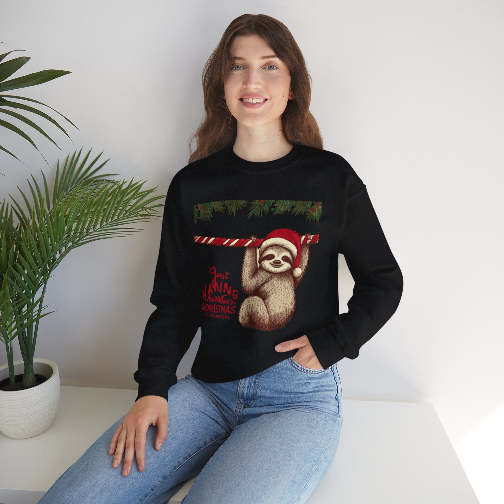 Christmas Sloth Crewneck Sweatshirt – "Just Hanging with My Advent-Christmas" Holiday Sweatshirt