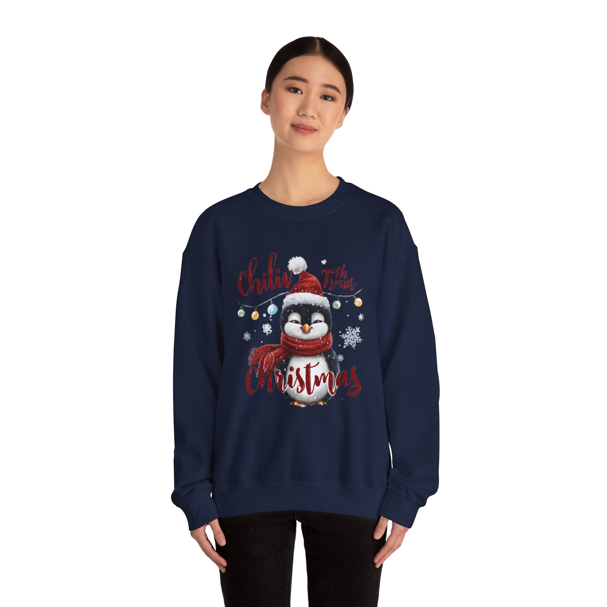 Christmas Penguin Crewneck Sweatshirt — "Chillin' With the Vibes" Holiday Pullover