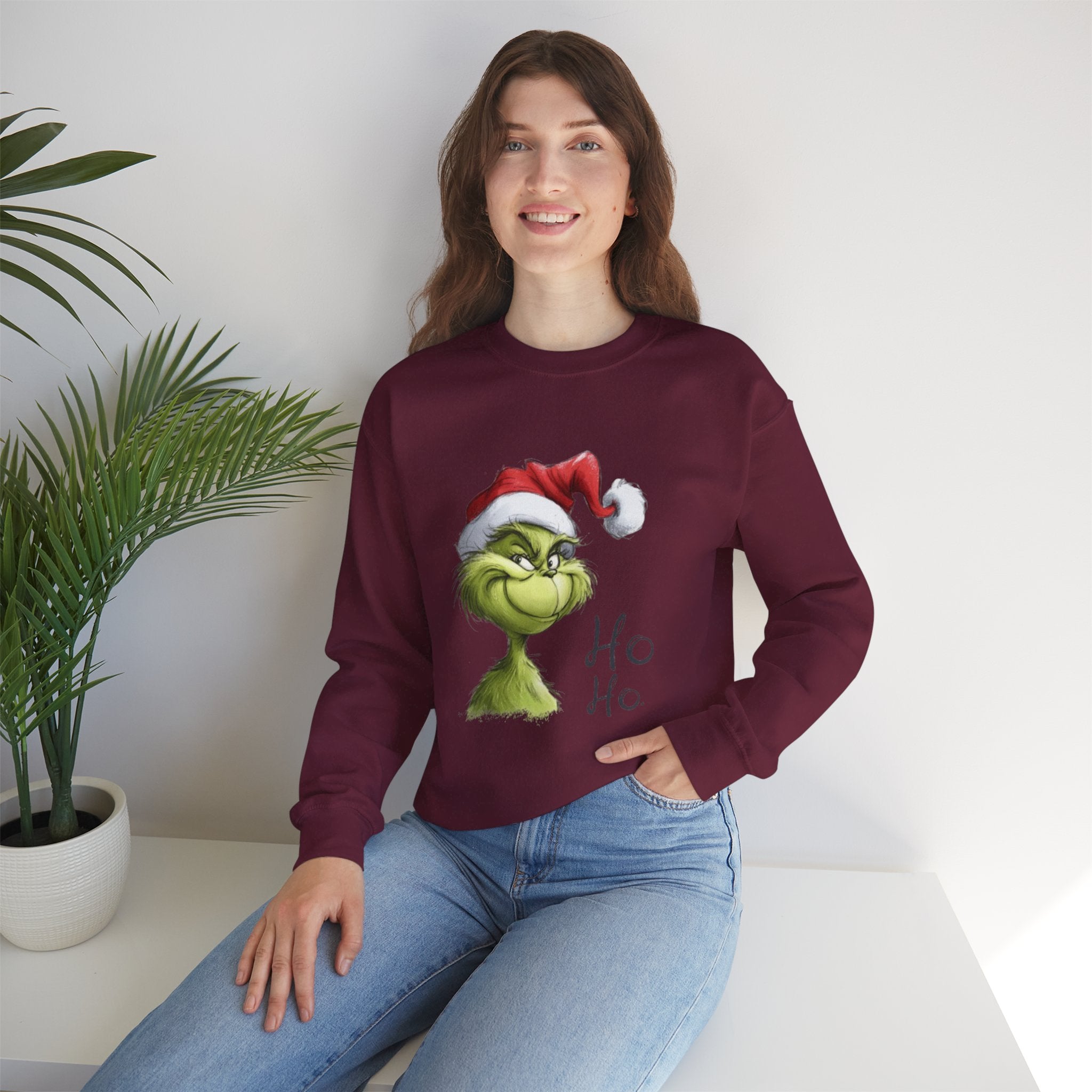 Grinch Santa Crewneck Sweatshirt — 'Ho Ho' Holiday Sweater