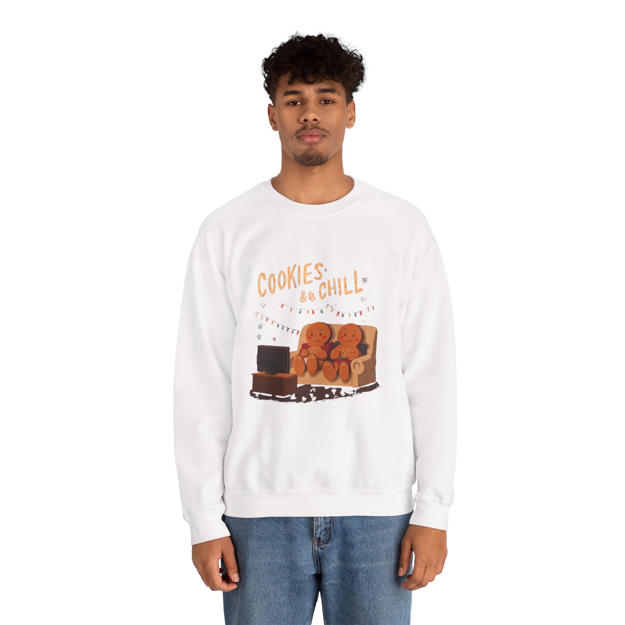 Cookies & Chill Sweatshirt — Cute Gingerbread Movie Night Crewneck