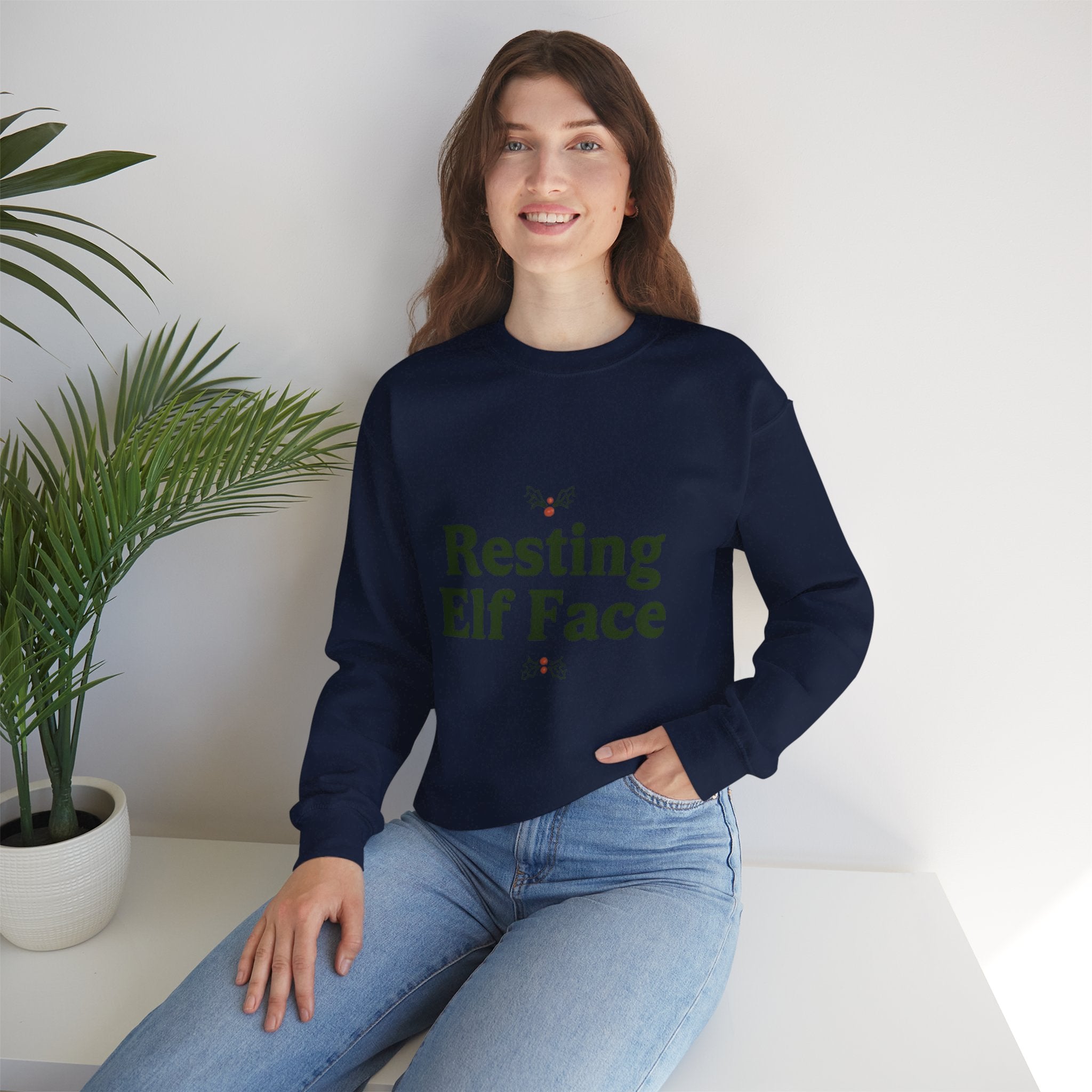 Sweatshirt — "Resting Elf Face" Holiday Crewneck, Funny Christmas Sweatshirt