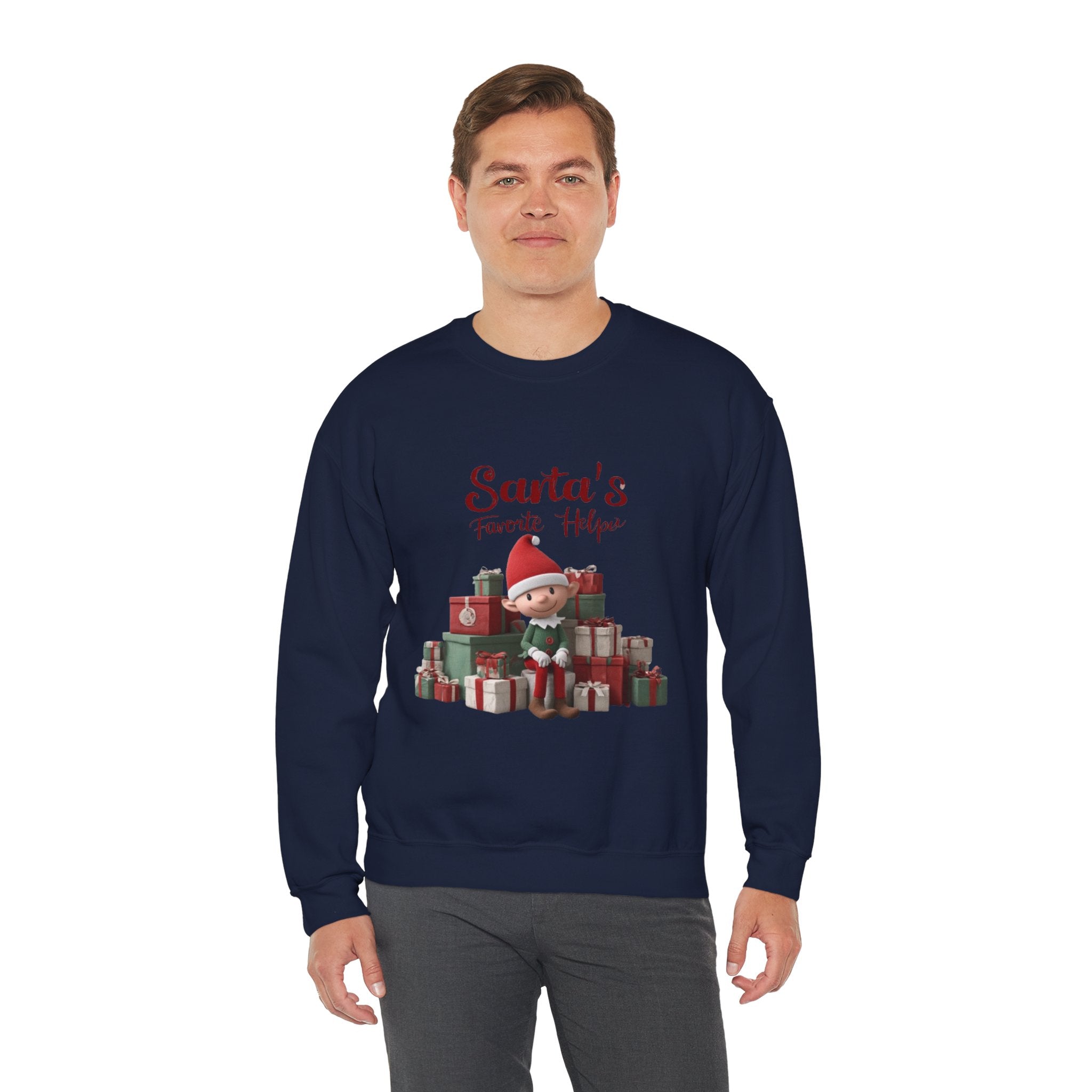 Crewneck Sweatshirt — "Santa's Favorite Helper" Elf Graphic Christmas Pullover