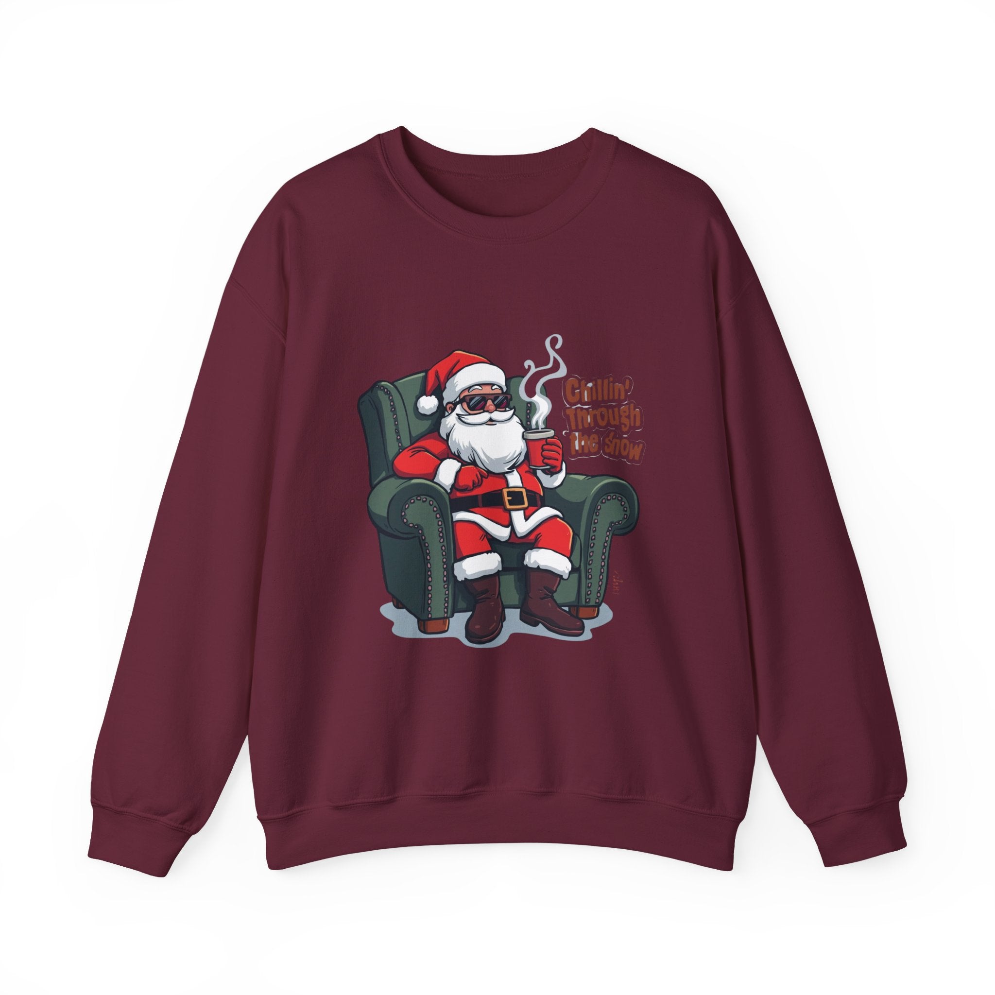 Chillin' Through the Snow Crewneck Sweatshirt — Relaxed Santa Christmas Pullover