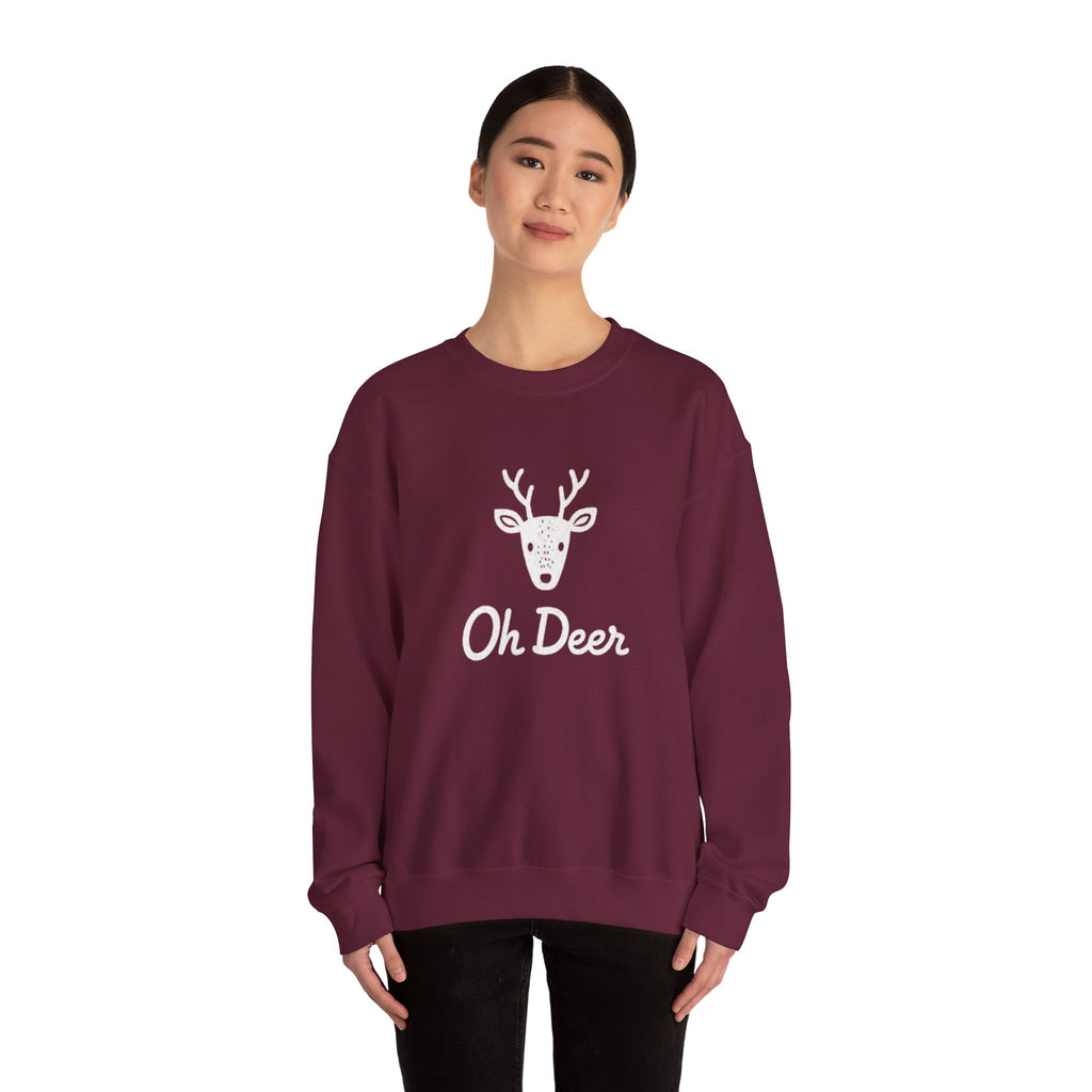 Oh Deer Sweatshirt — Cute Deer Head Graphic Holiday Crewneck