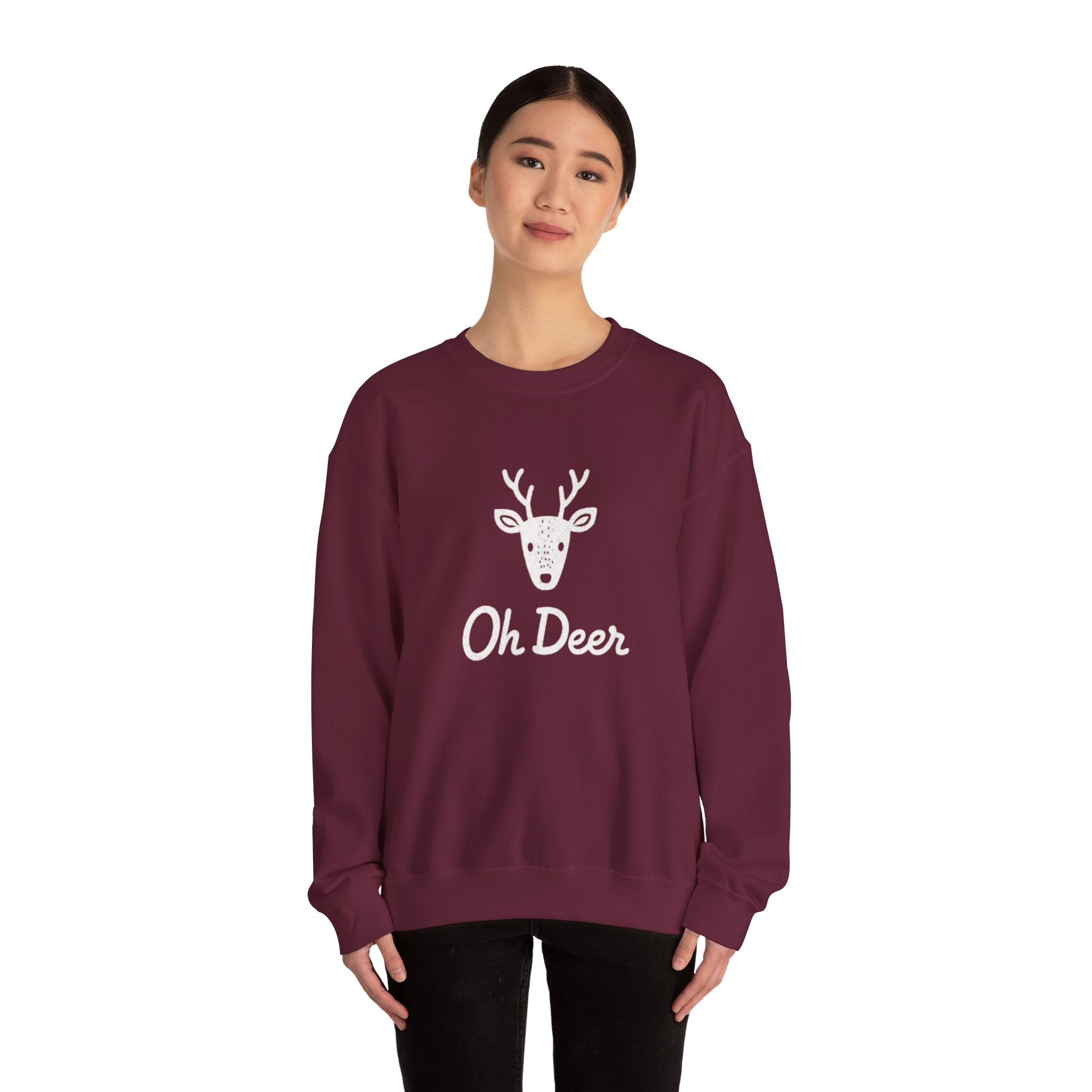 Oh Deer Sweatshirt — Cute Deer Head Graphic Holiday Crewneck