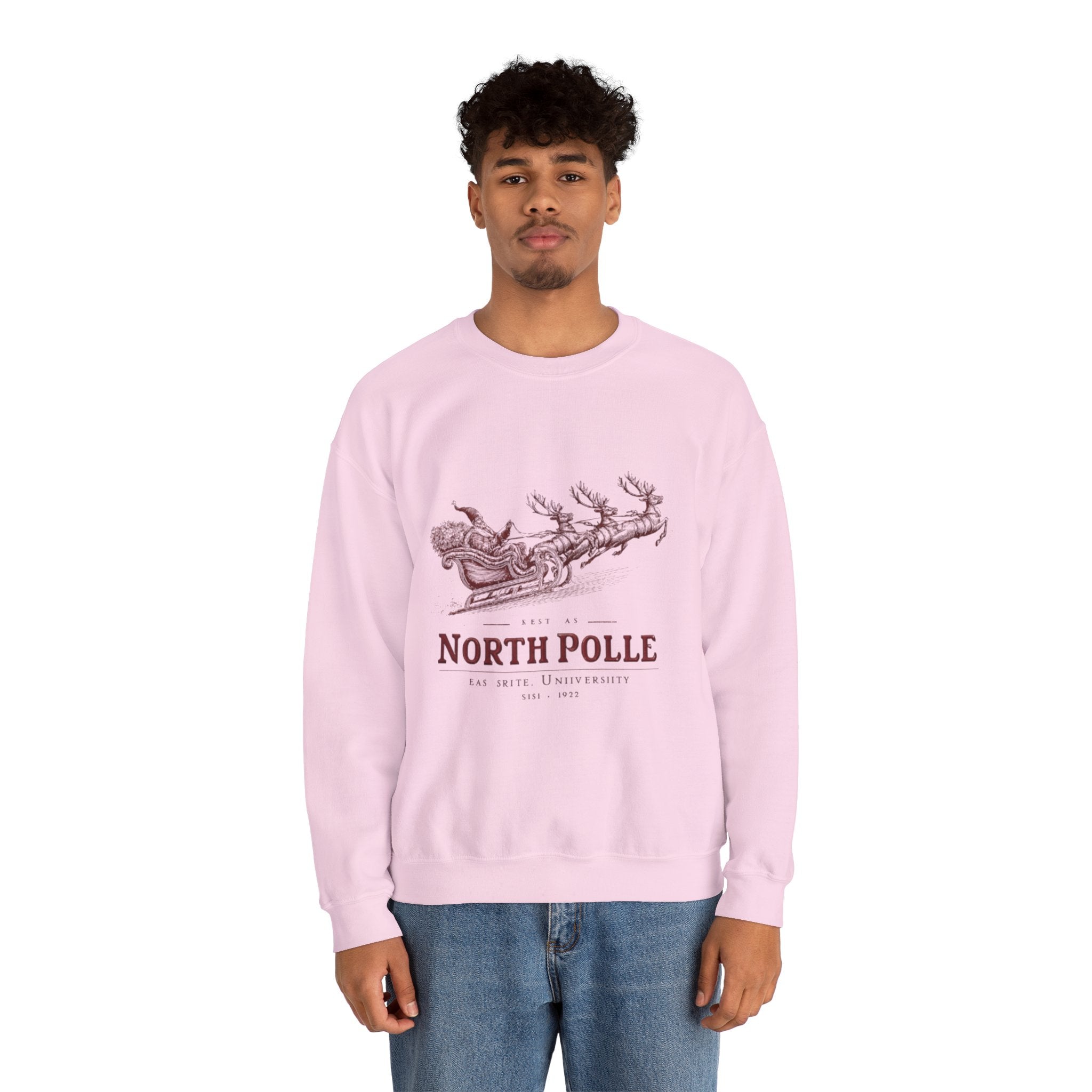 North Pole Crewneck Sweatshirt — Vintage Santa Sleigh Christmas Pullover