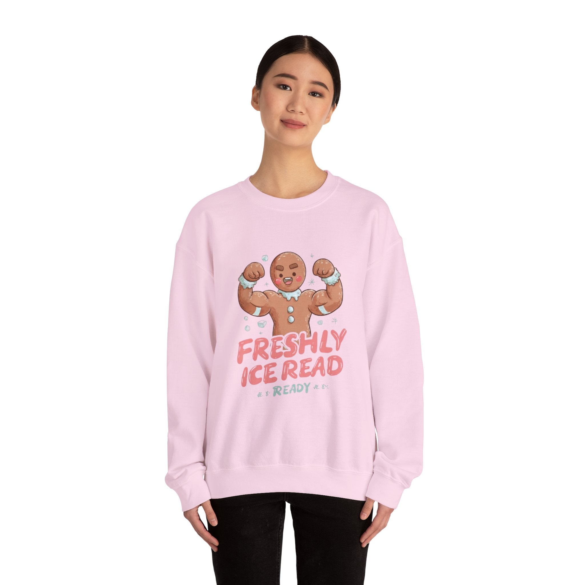 Crewneck Sweatshirt — 'Freshly Iced & Ready' Muscular Gingerbread Holiday Sweatshirt