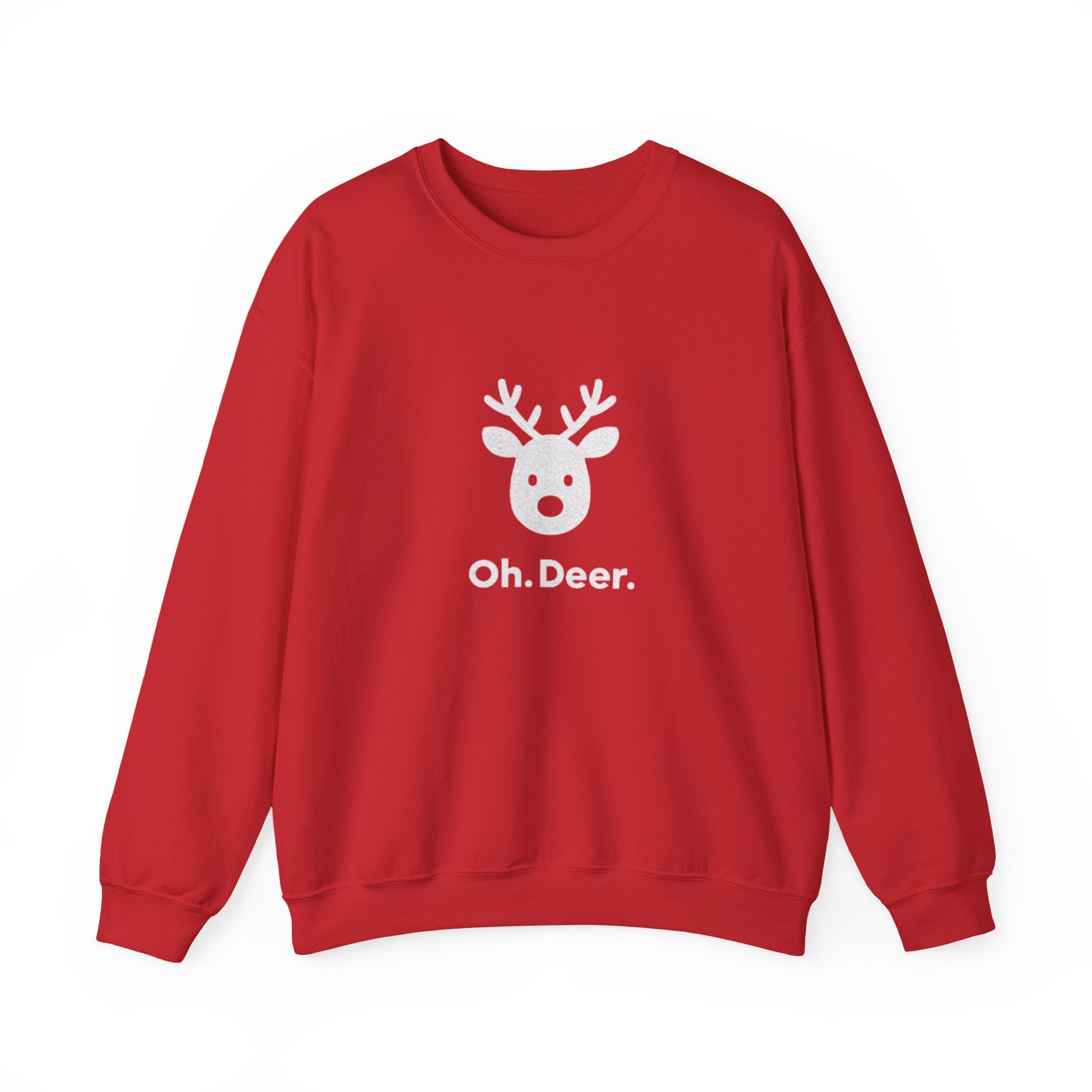 Crewneck Sweatshirt — Subtle ‘Oh Deer.’ Reindeer Graphic Holiday Pullover