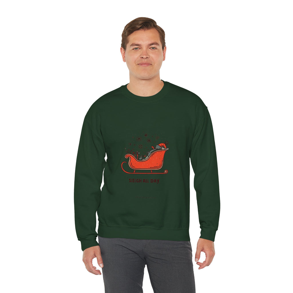 Sweatshirt - 'Sleigh All Day' Red Santa Sleigh Christmas Crewneck