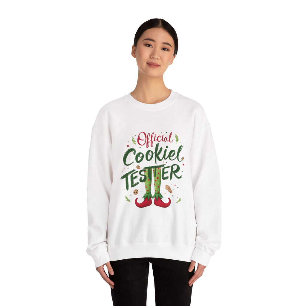 Crewneck Sweatshirt - "Official Cookie Tester" Elf Legs Christmas Holiday Sweater