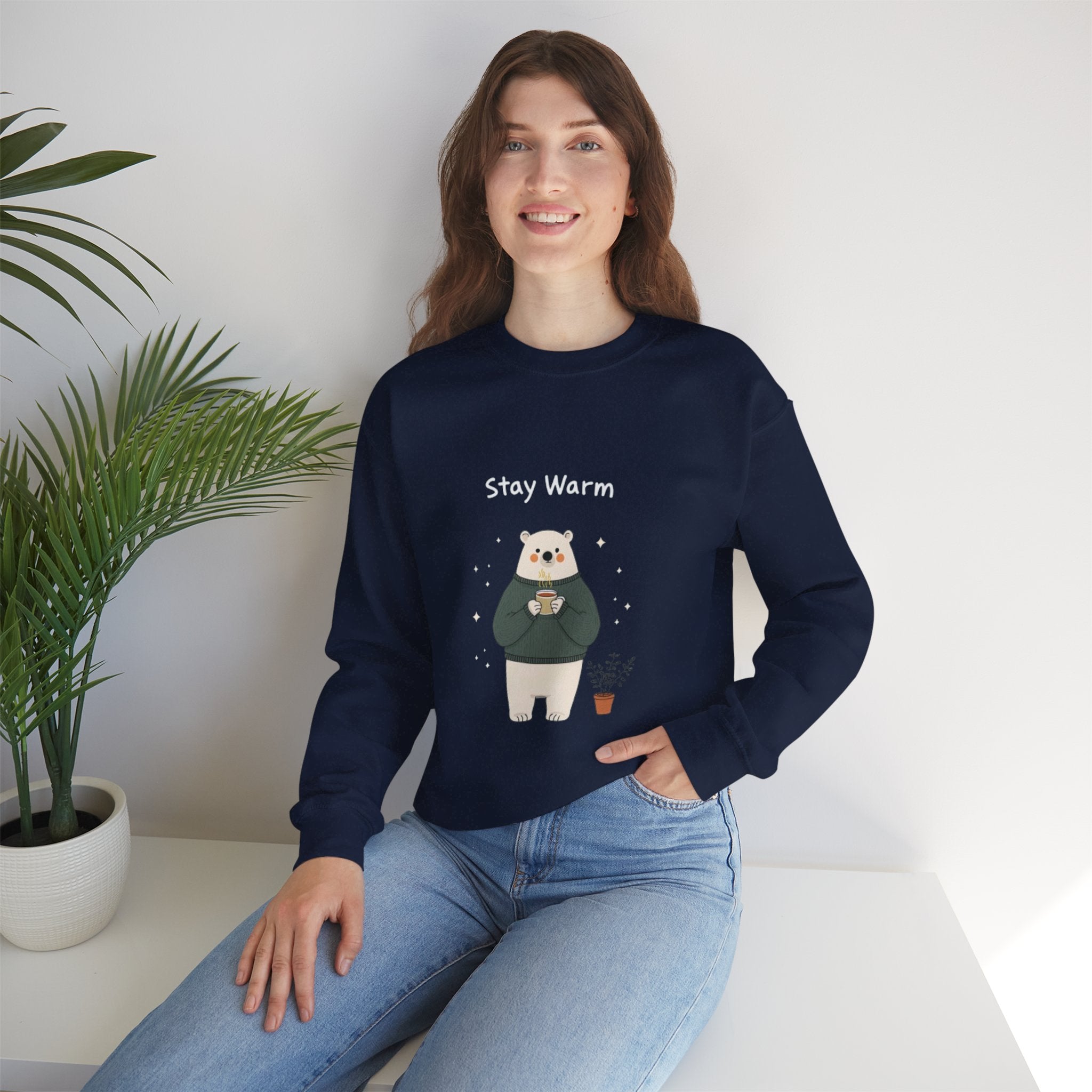 Bear with Coffee Crewneck Sweatshirt — Cozy Cute Graphic Pullover