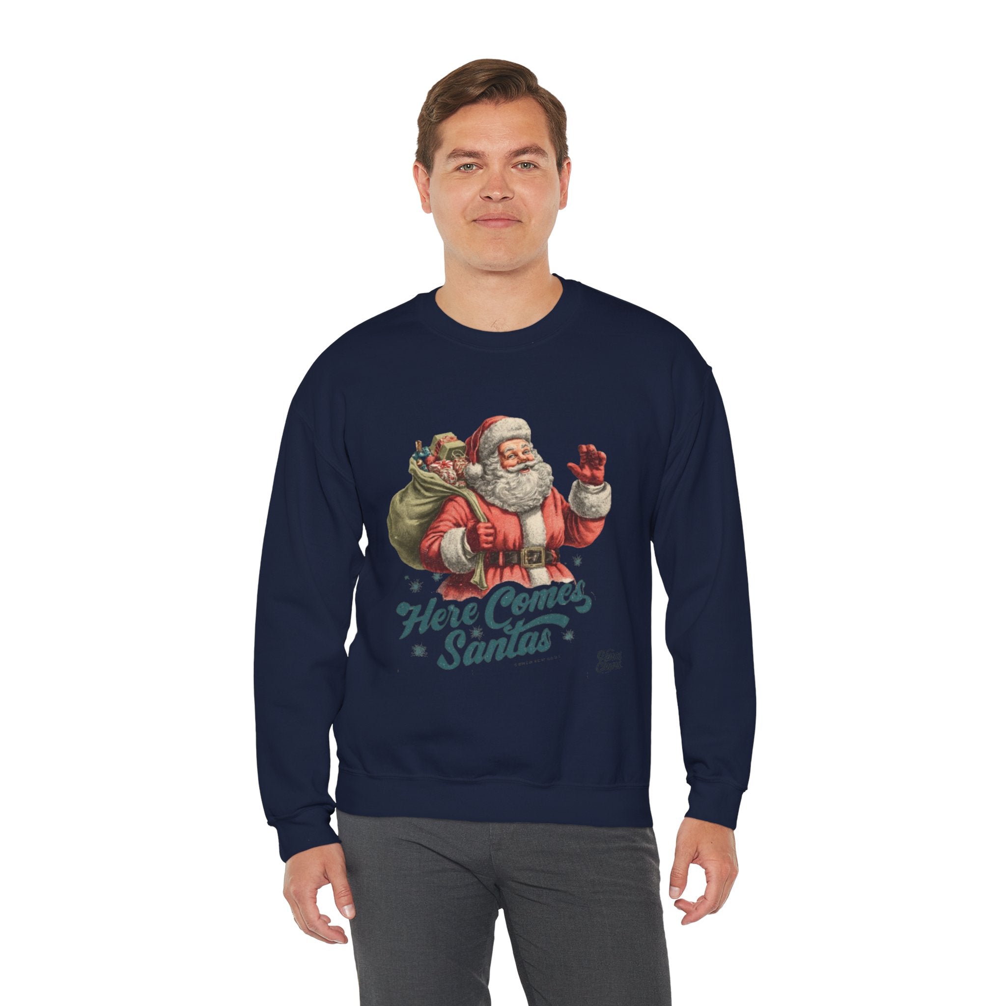 Santa Crewneck Sweatshirt — 'Here Comes Santa' Vintage Christmas Sweater