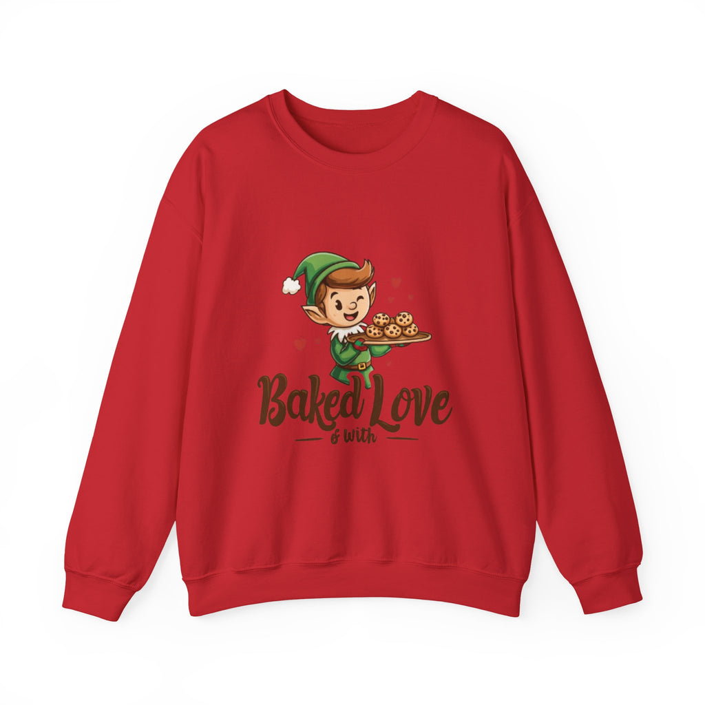 Crewneck Sweatshirt — "Baked with Love" Elf Cookie Baker Holiday Tee