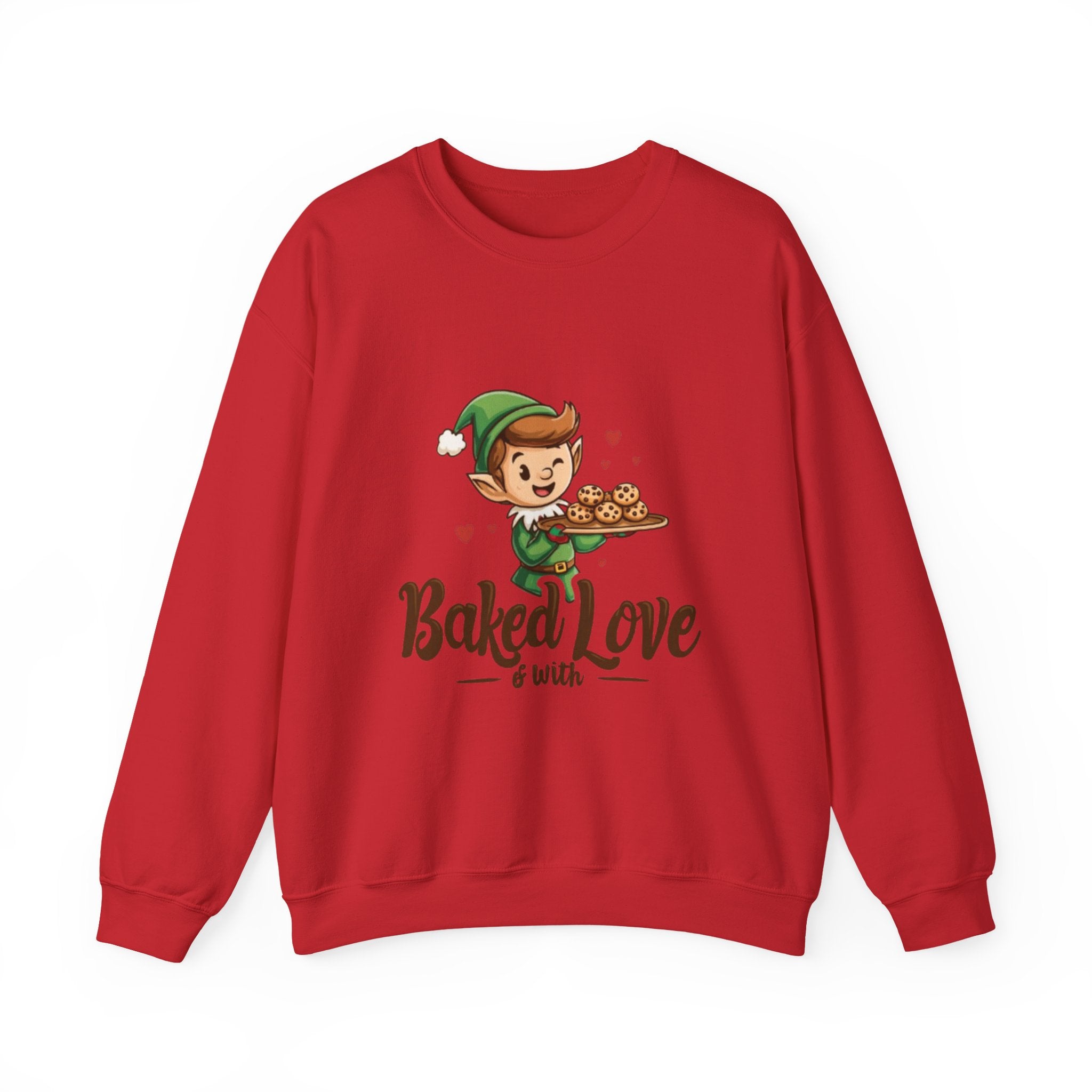 Crewneck Sweatshirt — "Baked with Love" Elf Cookie Baker Holiday Tee