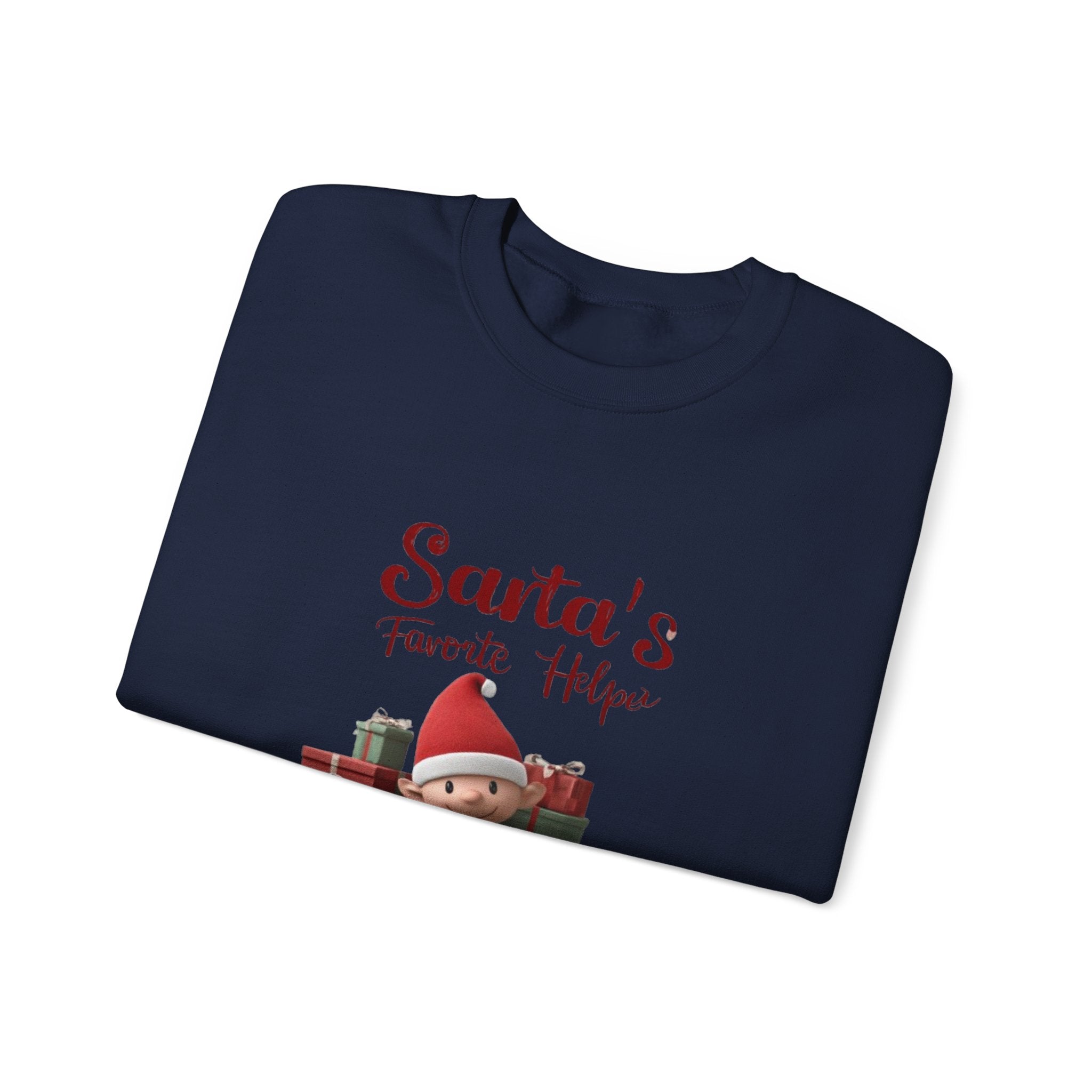 Crewneck Sweatshirt — "Santa's Favorite Helper" Elf Graphic Christmas Pullover