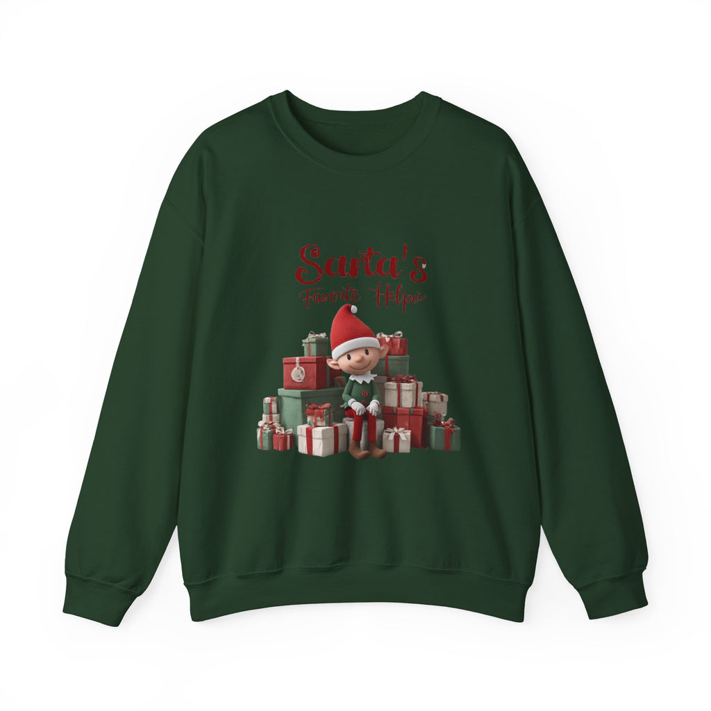Crewneck Sweatshirt — "Santa's Favorite Helper" Elf Graphic Christmas Pullover