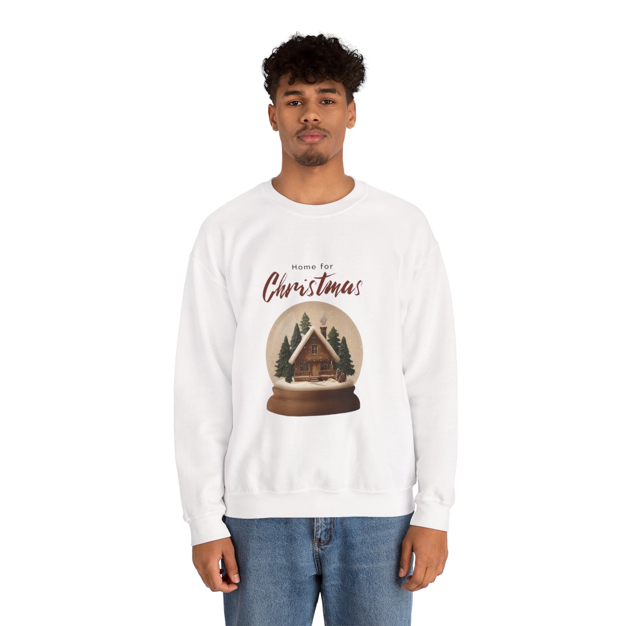 Christmas Snow Globe Crewneck Sweatshirt — "Home for Christmas" Cabin Design