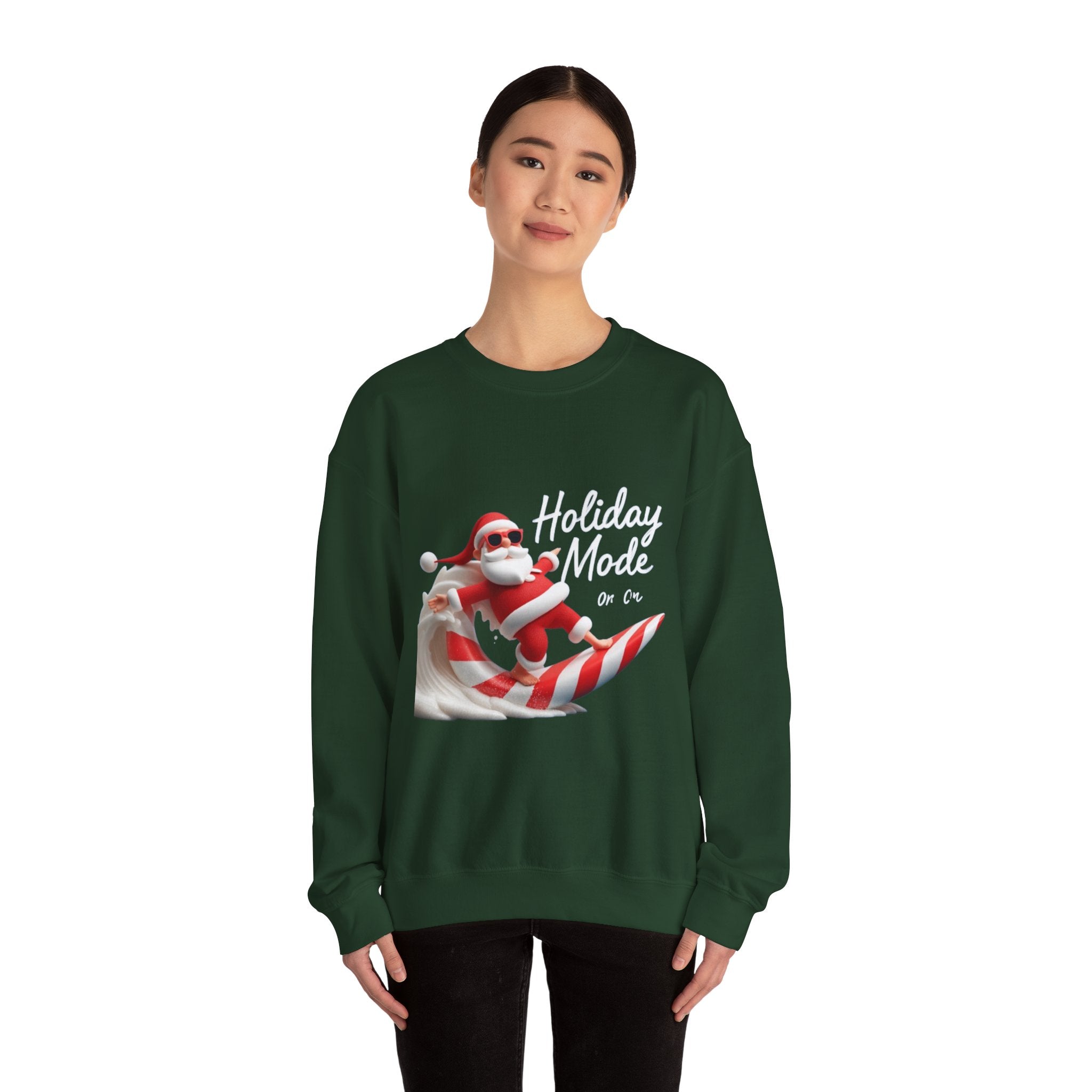 Santa Surfing Candy Cane Crewneck Sweatshirt