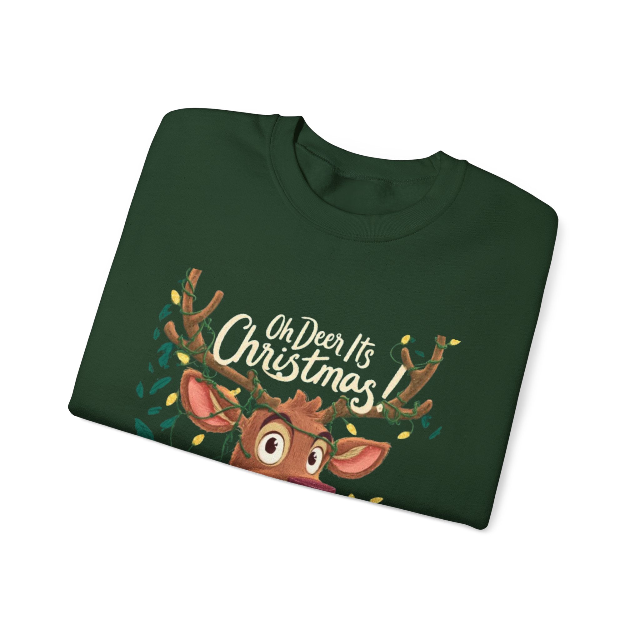 Christmas Reindeer Sweatshirt – "Oh Deer It's Christmas" Cute Holiday Crewneck