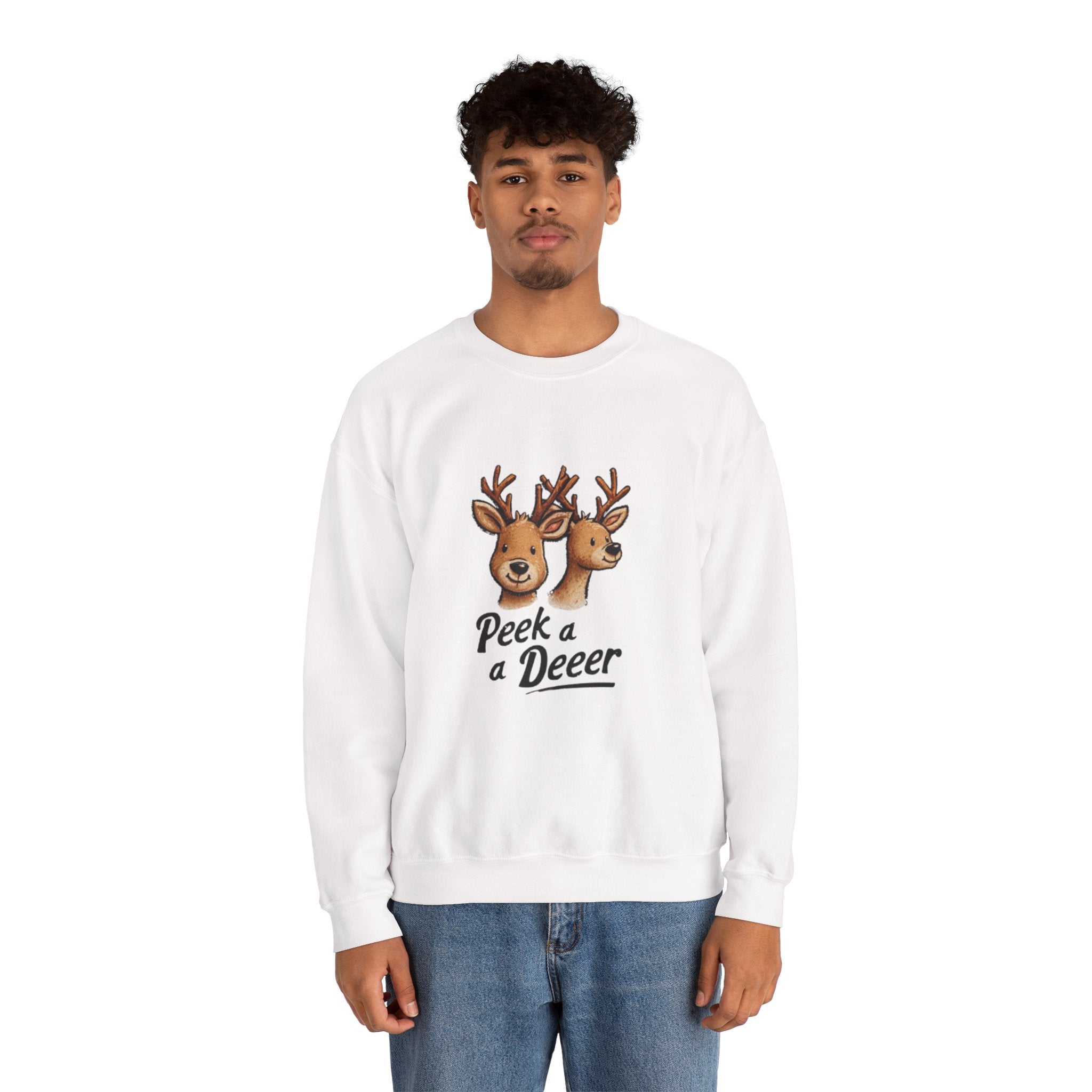 Peek a Deeer Sweatshirt — Cute Reindeer Holiday Crewneck