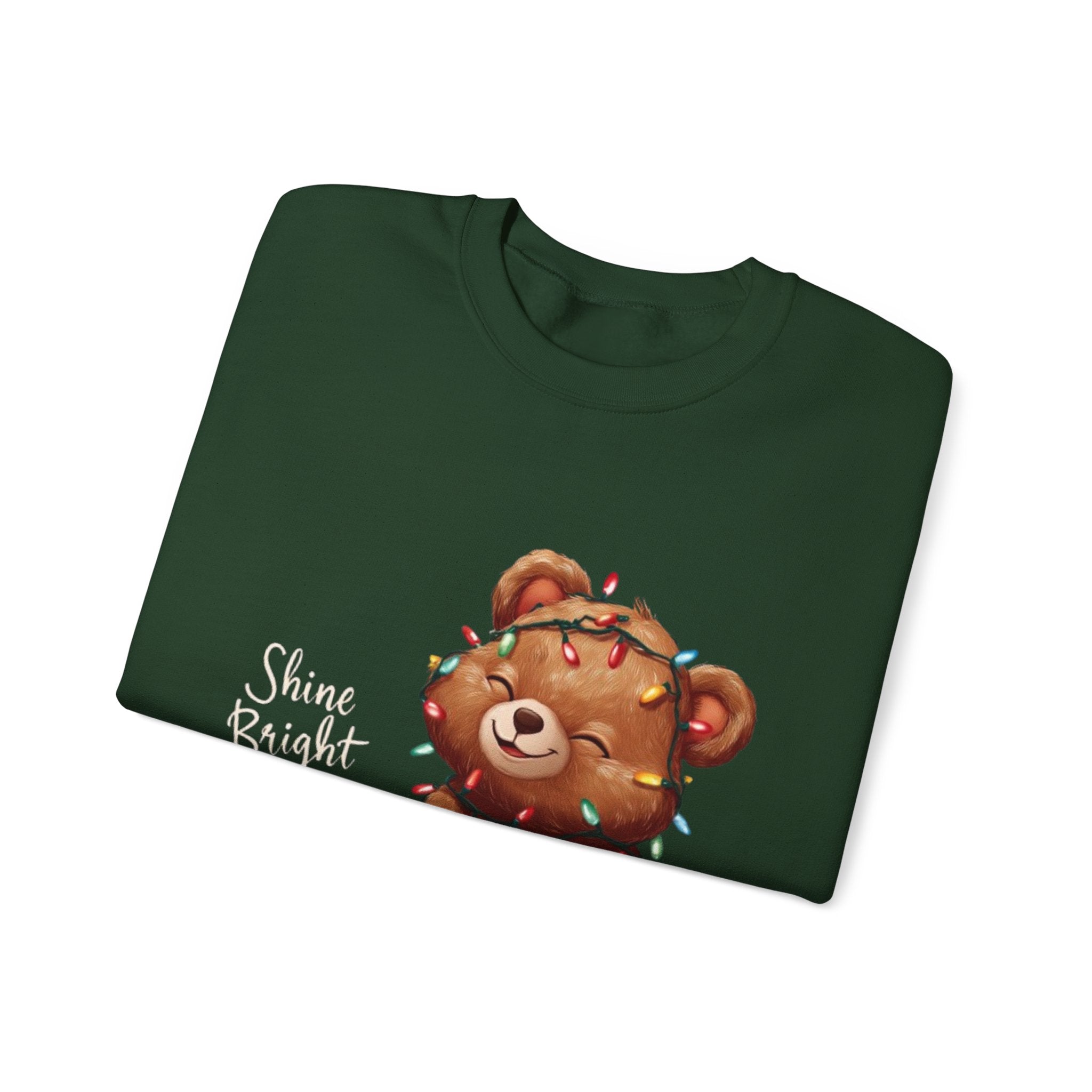Crewneck Sweatshirt — Cute Teddy Wrapped in Christmas Lights Holiday Pullover