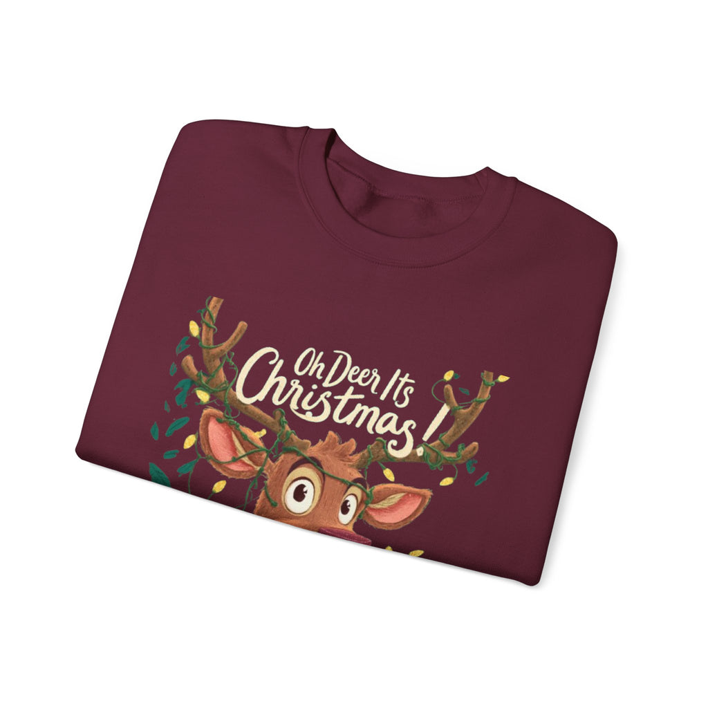 Christmas Reindeer Sweatshirt – "Oh Deer It's Christmas" Cute Holiday Crewneck