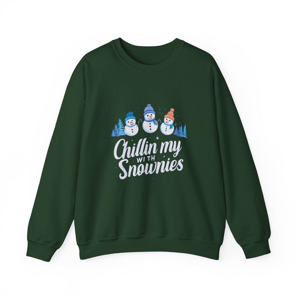 Crewneck Sweatshirt — "Chillin' My With Snowmies" Cute Snowman Holiday Pullover