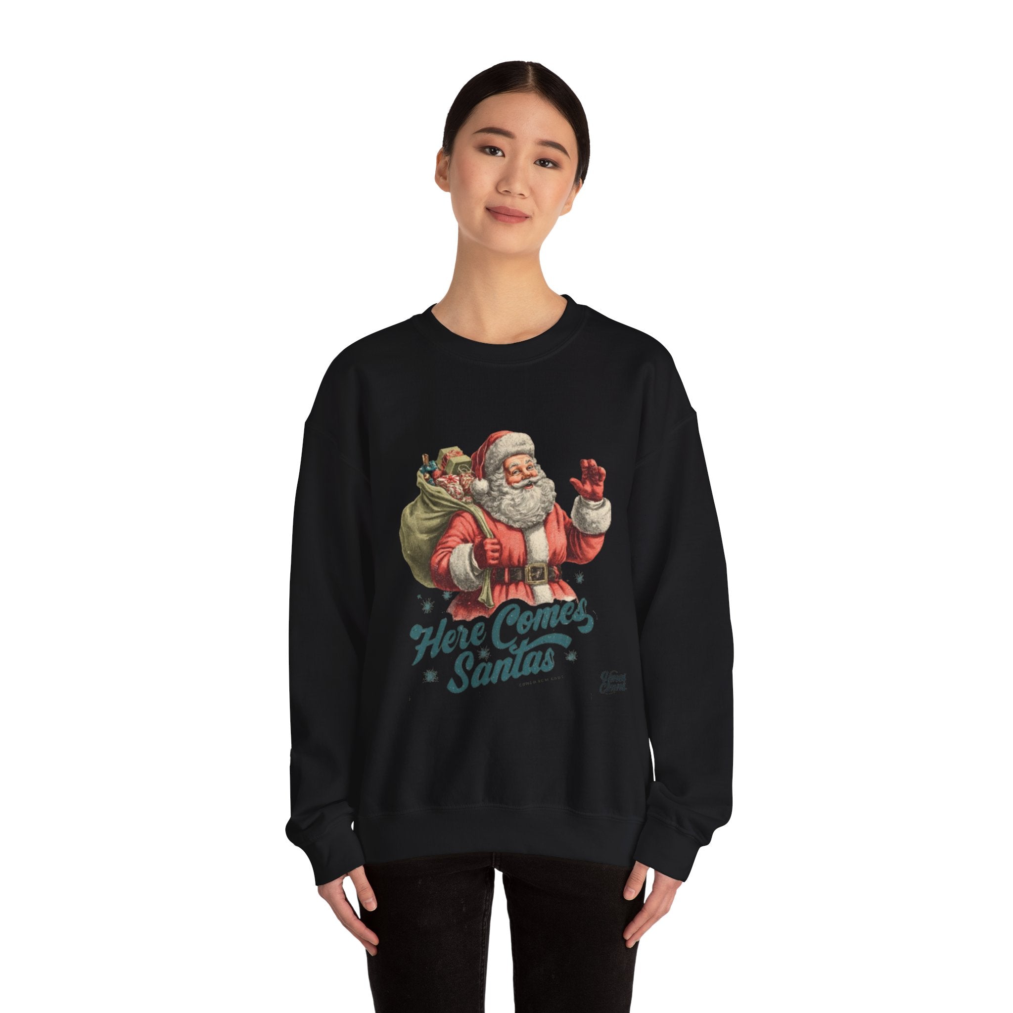 Santa Crewneck Sweatshirt — 'Here Comes Santa' Vintage Christmas Sweater