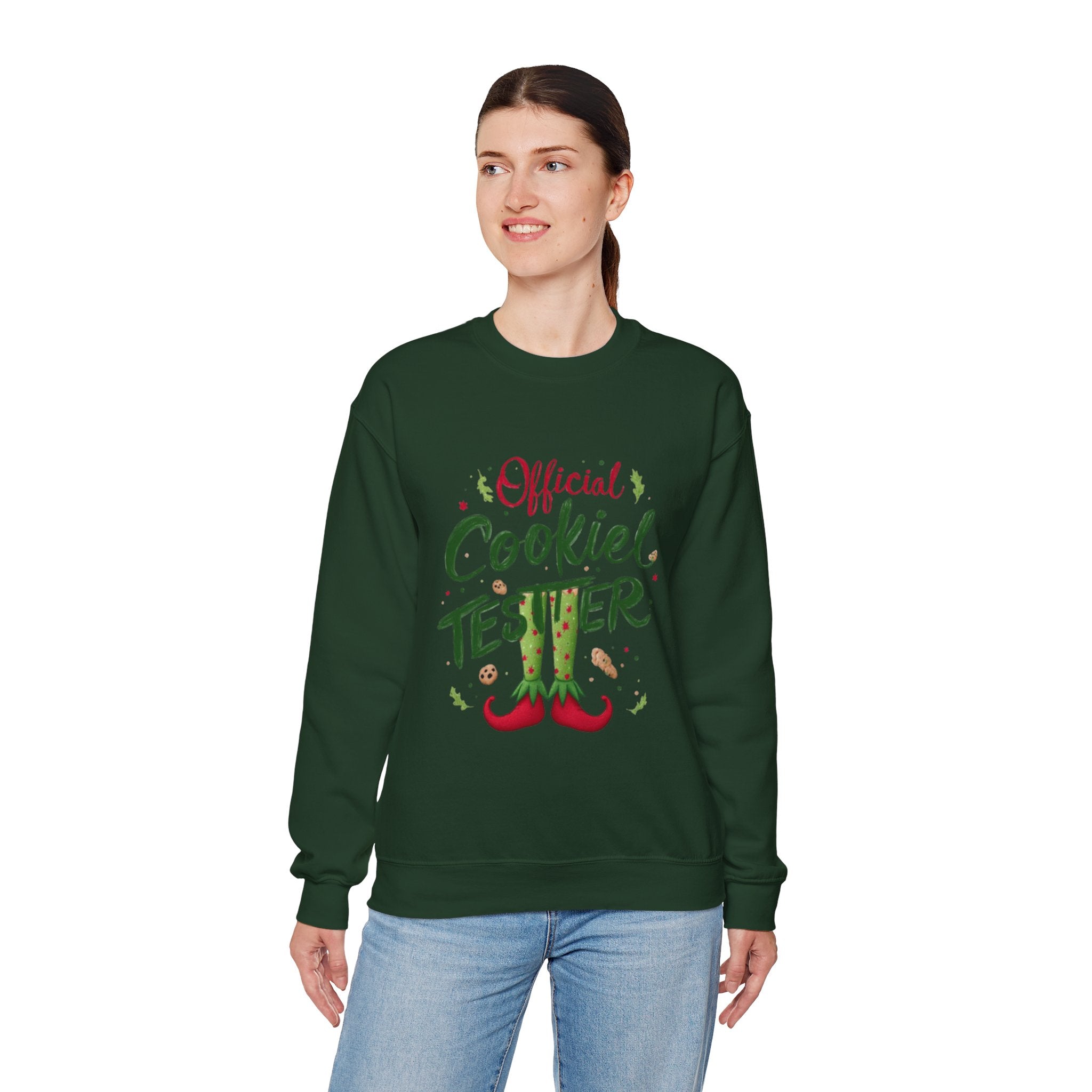 Crewneck Sweatshirt - "Official Cookie Tester" Elf Legs Christmas Holiday Sweater
