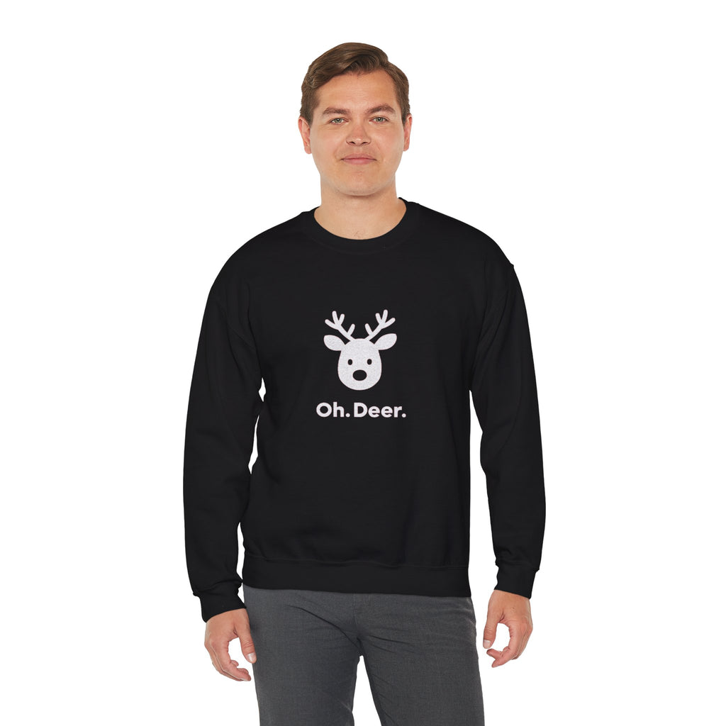 Crewneck Sweatshirt — Subtle ‘Oh Deer.’ Reindeer Graphic Holiday Pullover