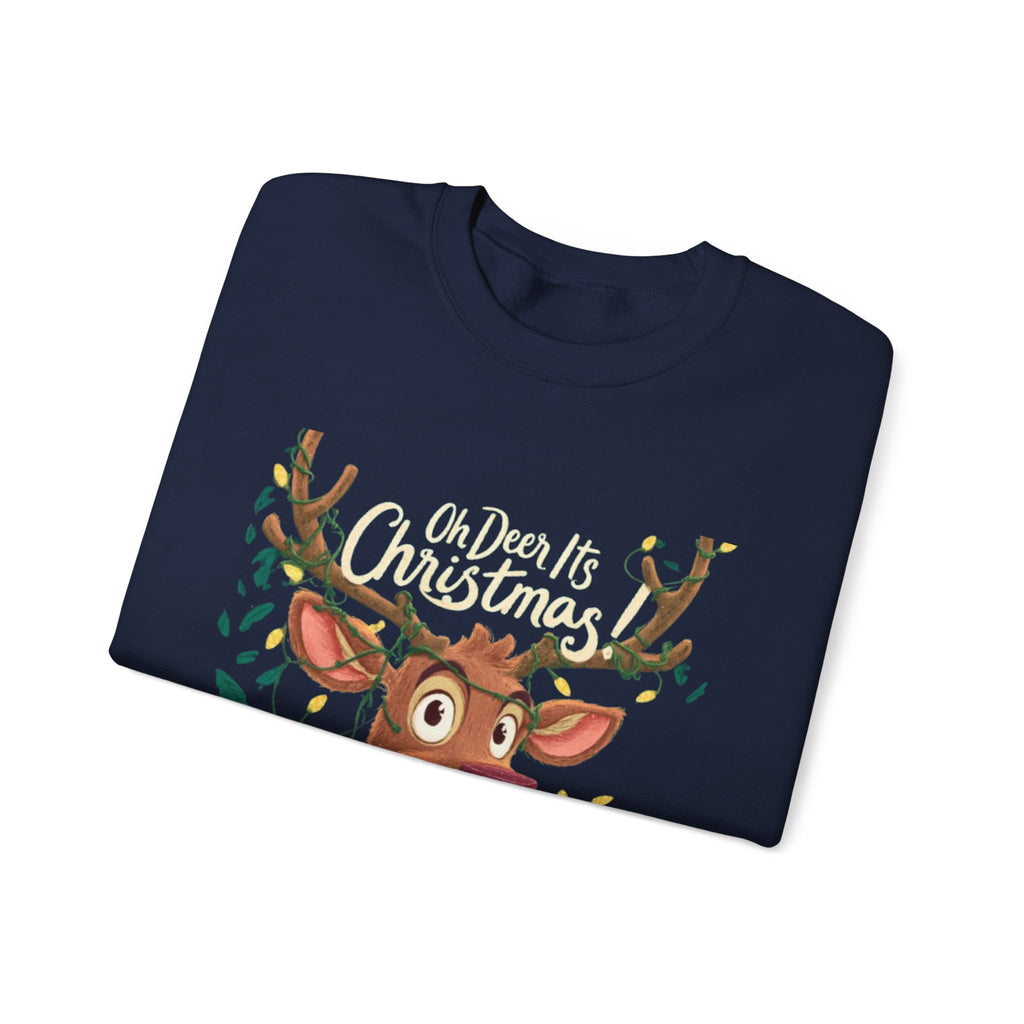 Christmas Reindeer Sweatshirt – "Oh Deer It's Christmas" Cute Holiday Crewneck