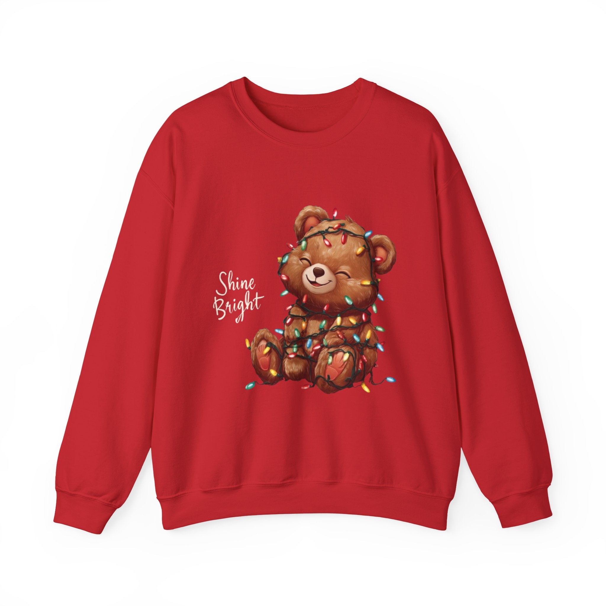 Crewneck Sweatshirt — Cute Teddy Wrapped in Christmas Lights Holiday Pullover