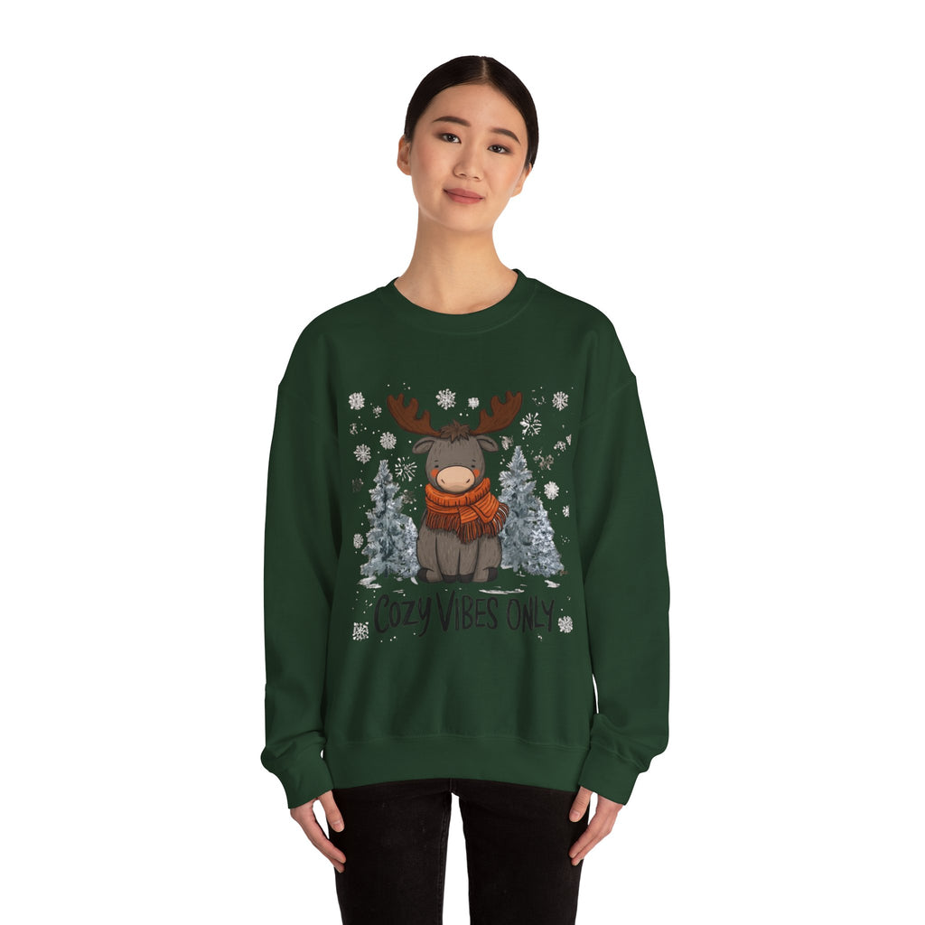 Cozy Vibes Only Sweatshirt — Cute Winter Moose Crewneck