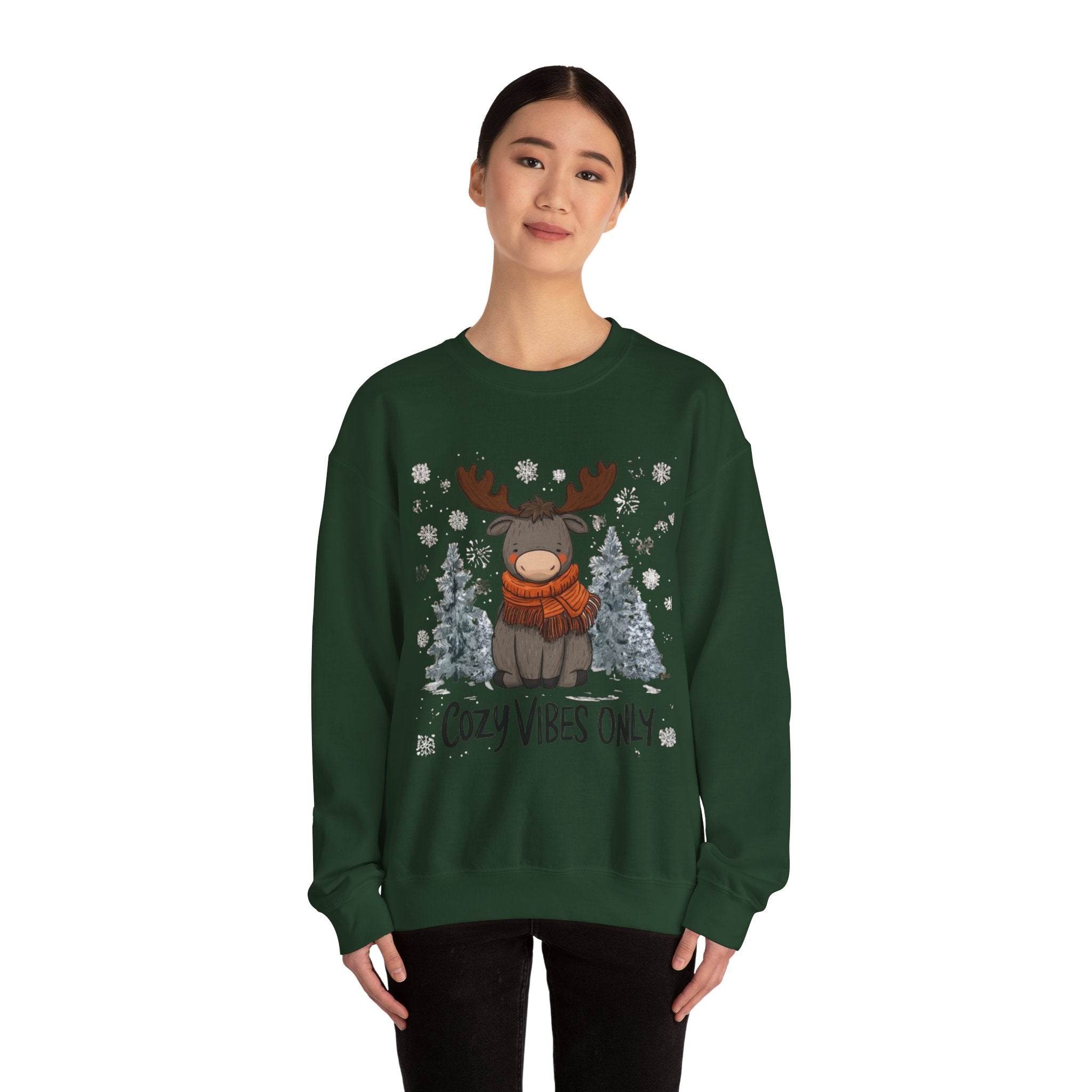Cozy Vibes Only Sweatshirt — Cute Winter Moose Crewneck