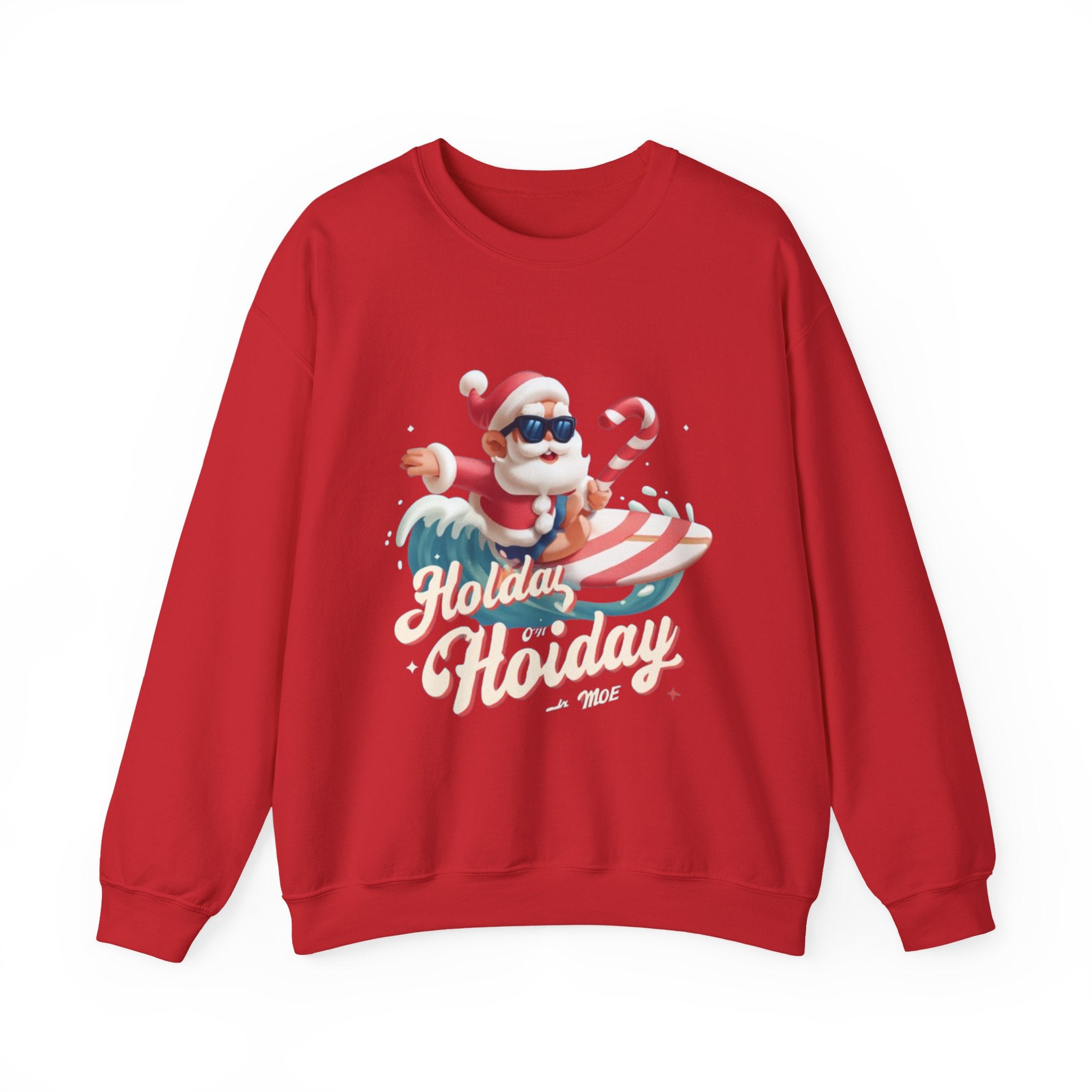 Holiday Holiday Crewneck Sweatshirt — Surfing Santa Christmas Sweatshirt