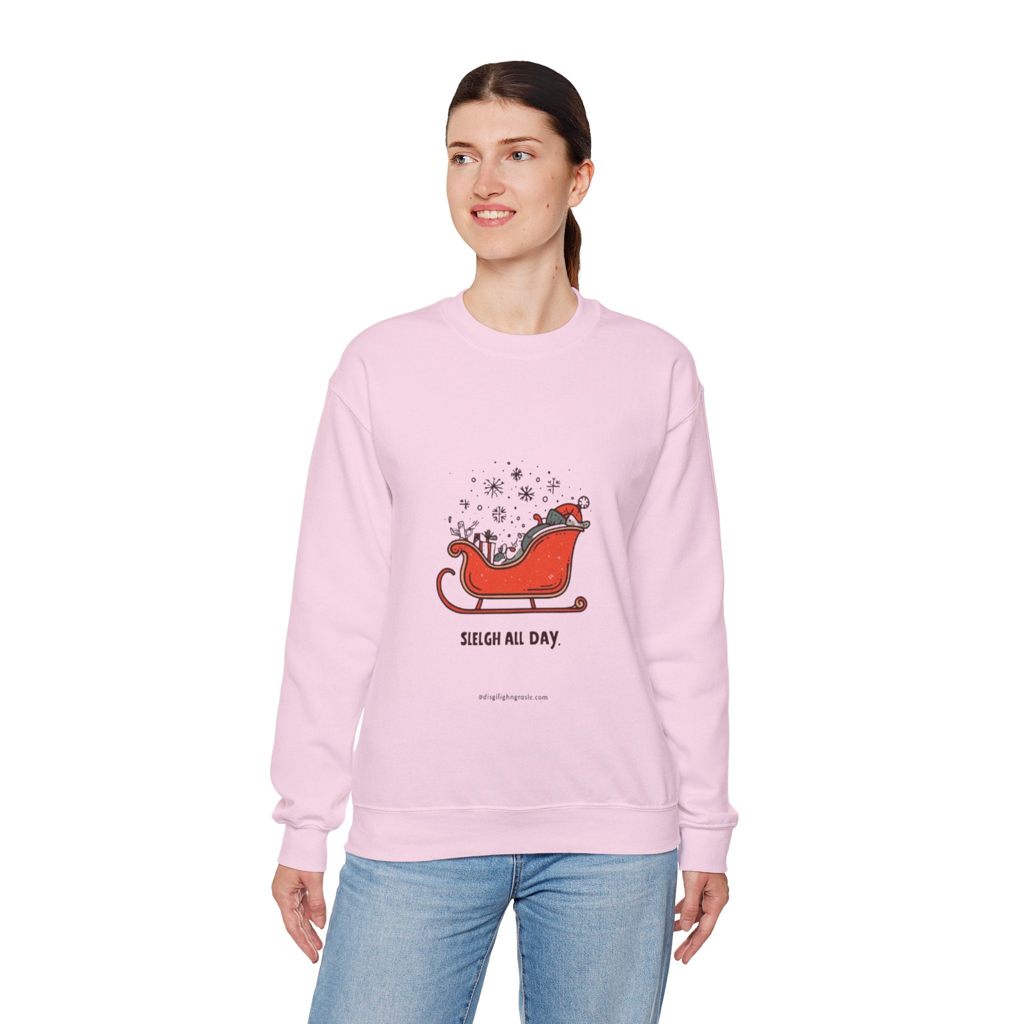 Sweatshirt - 'Sleigh All Day' Red Santa Sleigh Christmas Crewneck