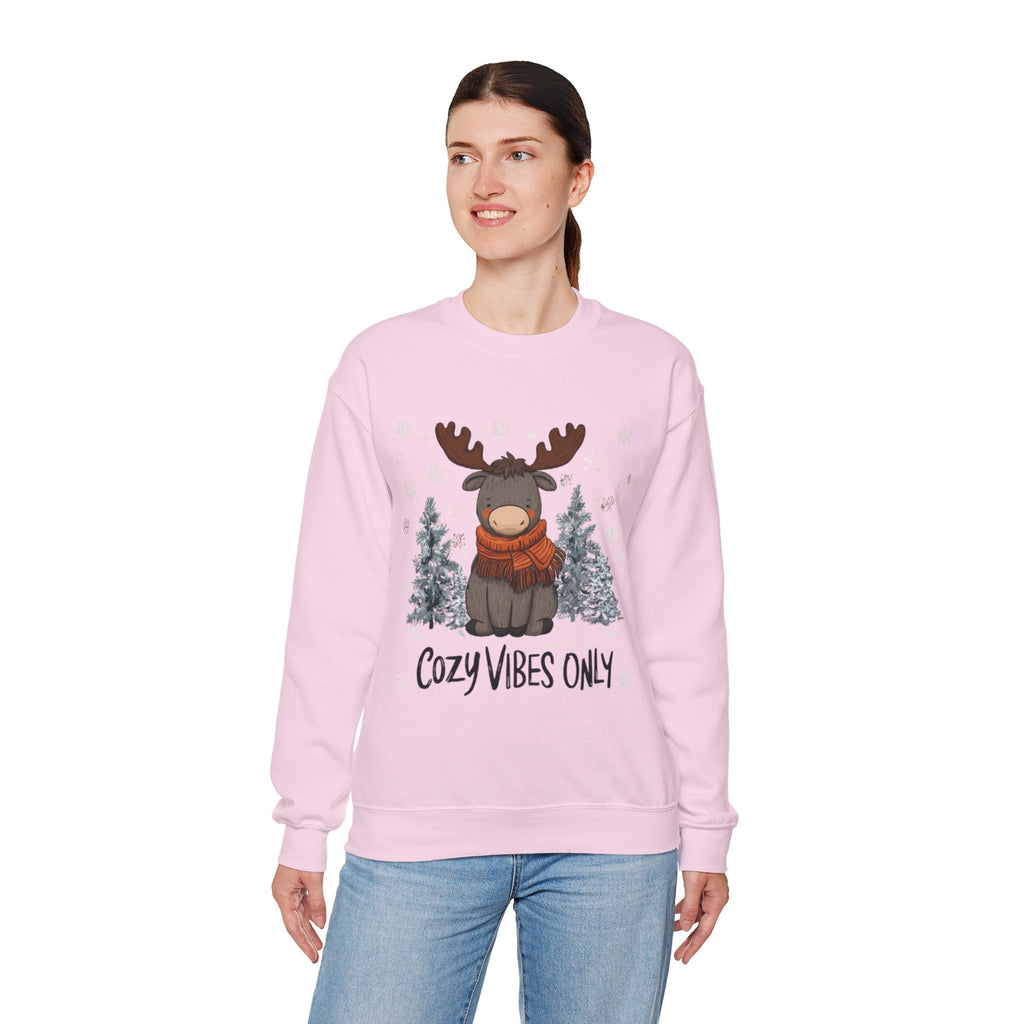 Cozy Vibes Only Sweatshirt — Cute Winter Moose Crewneck