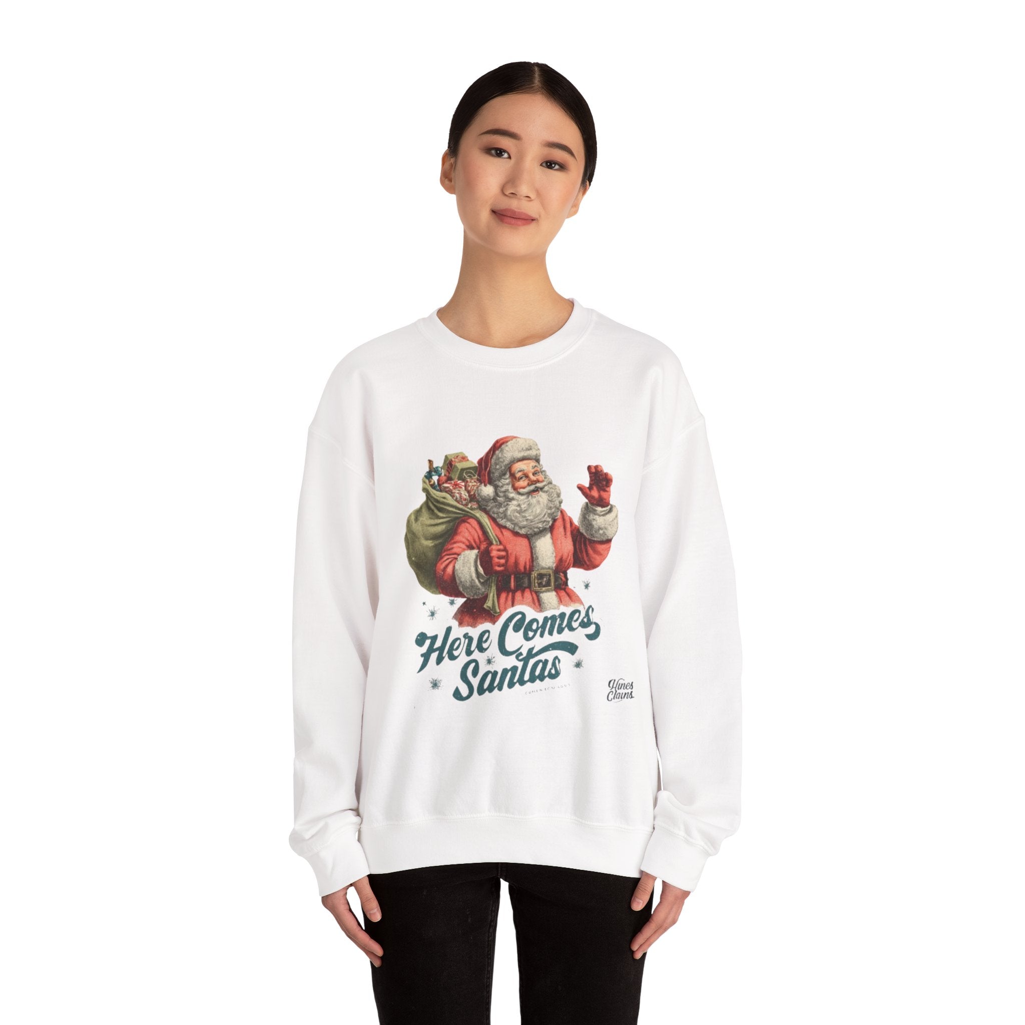 Santa Crewneck Sweatshirt — 'Here Comes Santa' Vintage Christmas Sweater