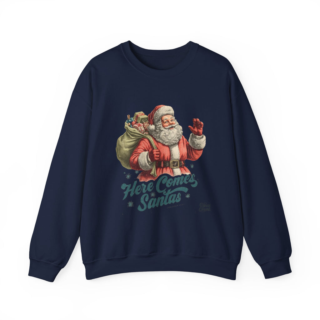 Santa Crewneck Sweatshirt — 'Here Comes Santa' Vintage Christmas Sweater