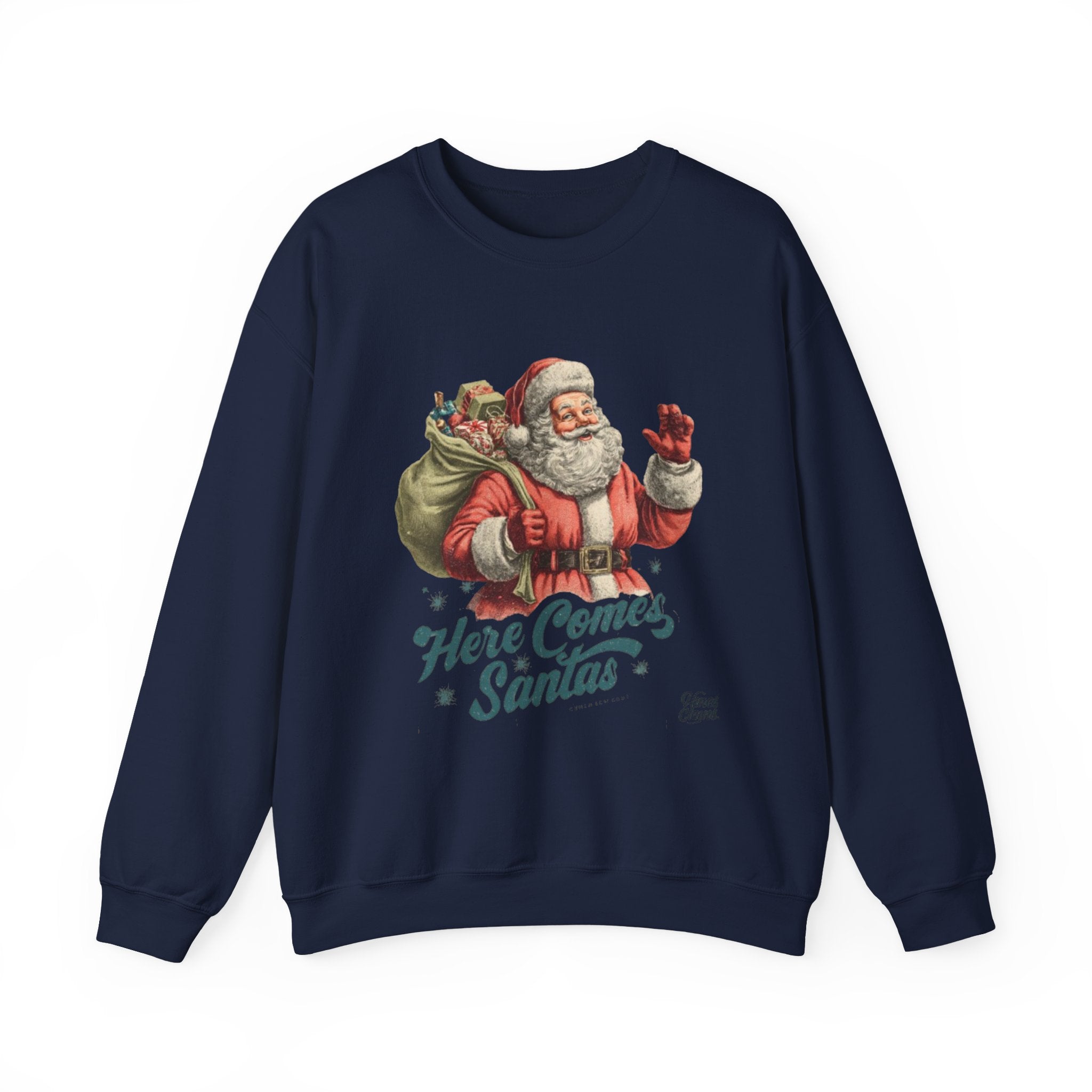 Santa Crewneck Sweatshirt — 'Here Comes Santa' Vintage Christmas Sweater